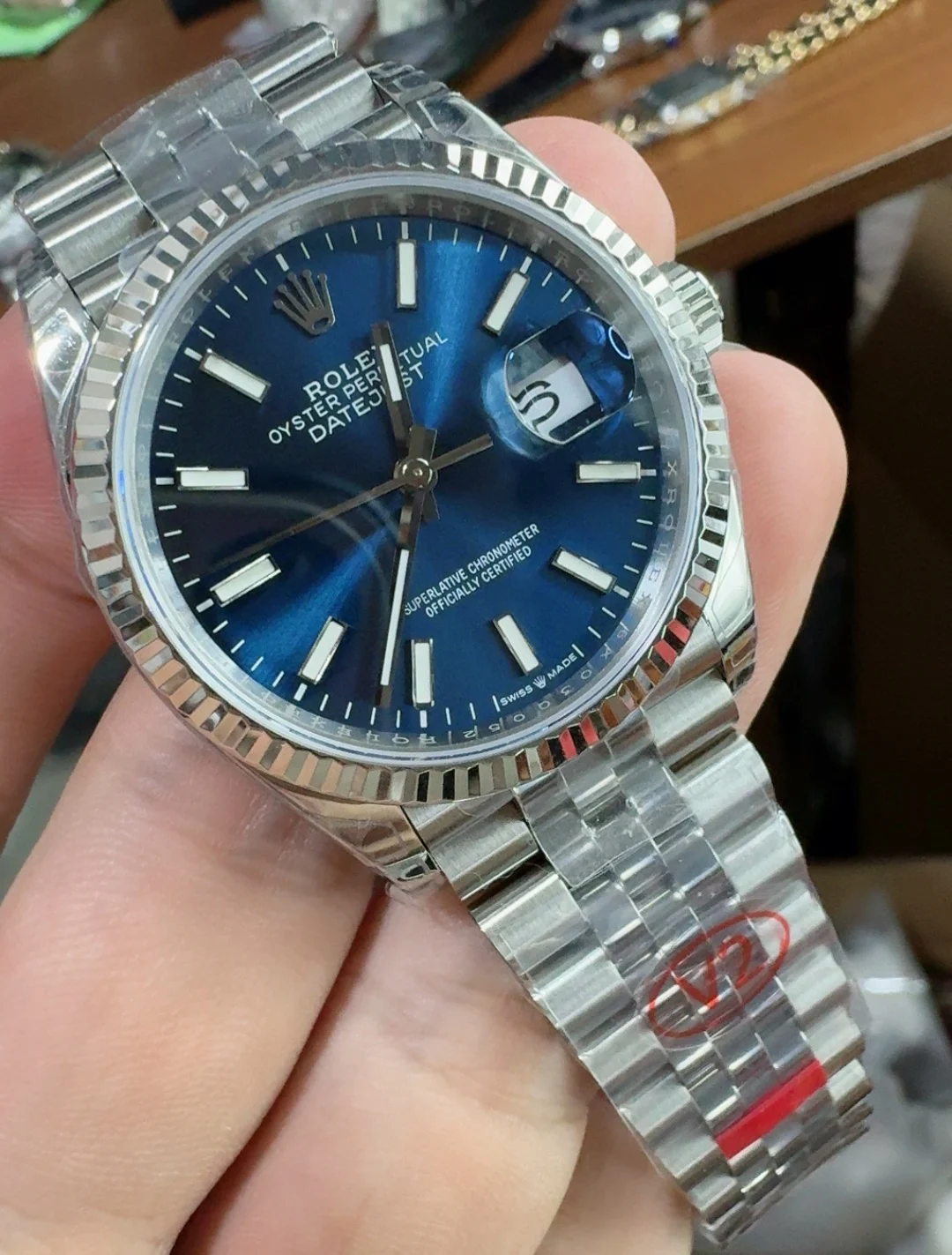 Rolex Datejust Blue Dial 36mm — photographed off the sweep