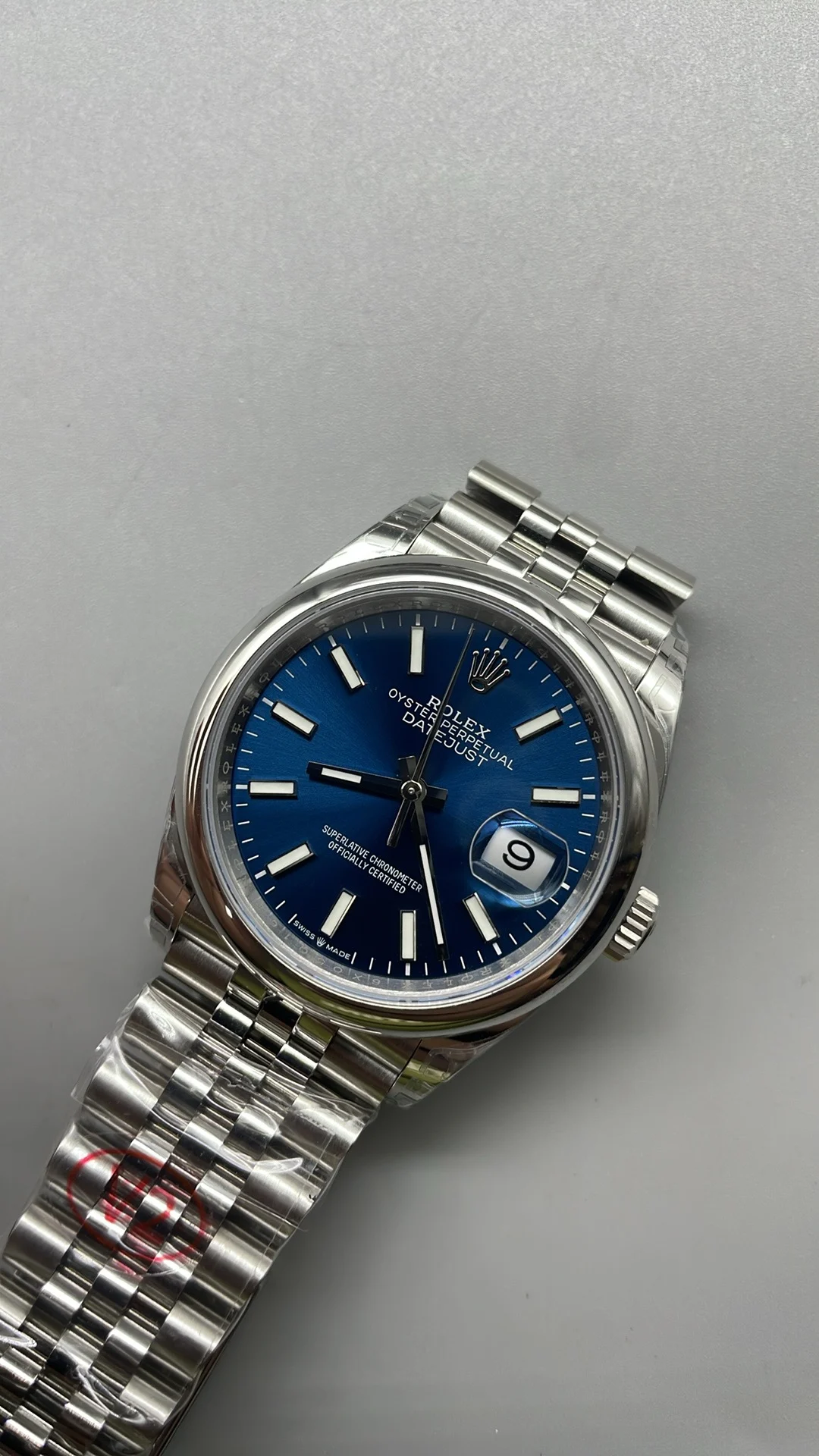 Rolex Datejust Blue Dial 36mm — photographed off the sweep