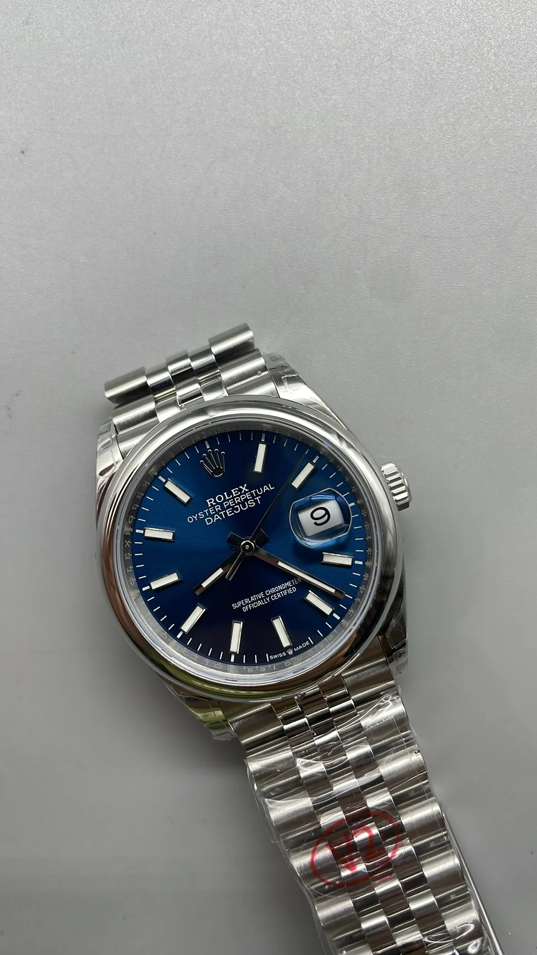 Rolex Datejust Blue Dial 36mm — photographed off the sweep