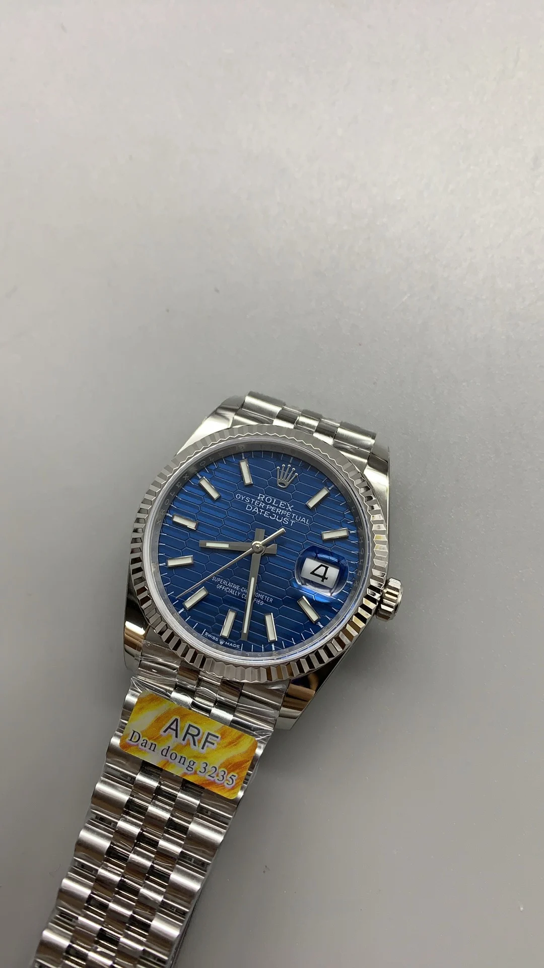 Rolex Datejust Blue Dial 36mm — photographed off the sweep