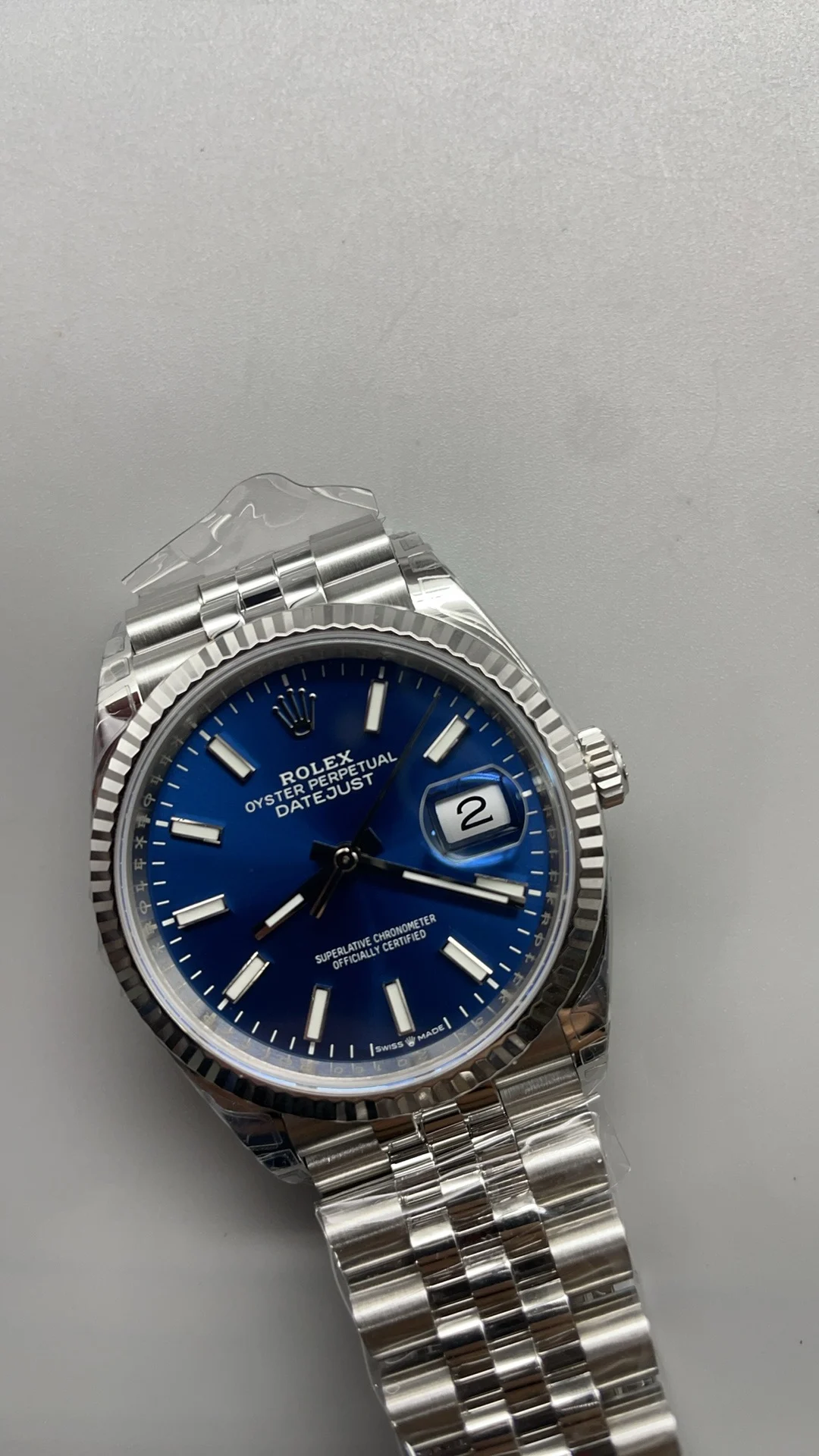 Rolex Datejust Blue Dial 36mm — photographed off the sweep