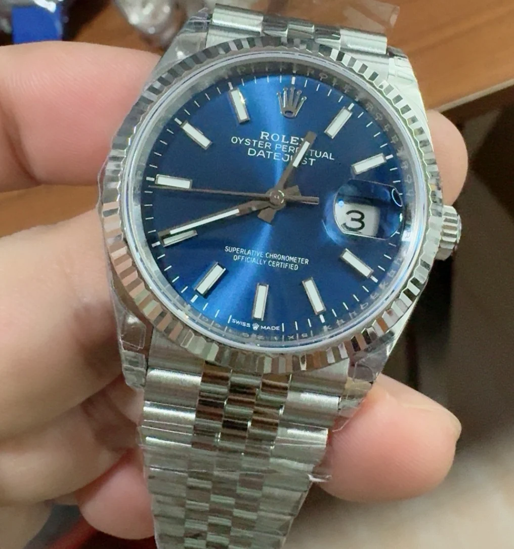 Rolex Datejust Blue Dial 36mm — photographed off the sweep