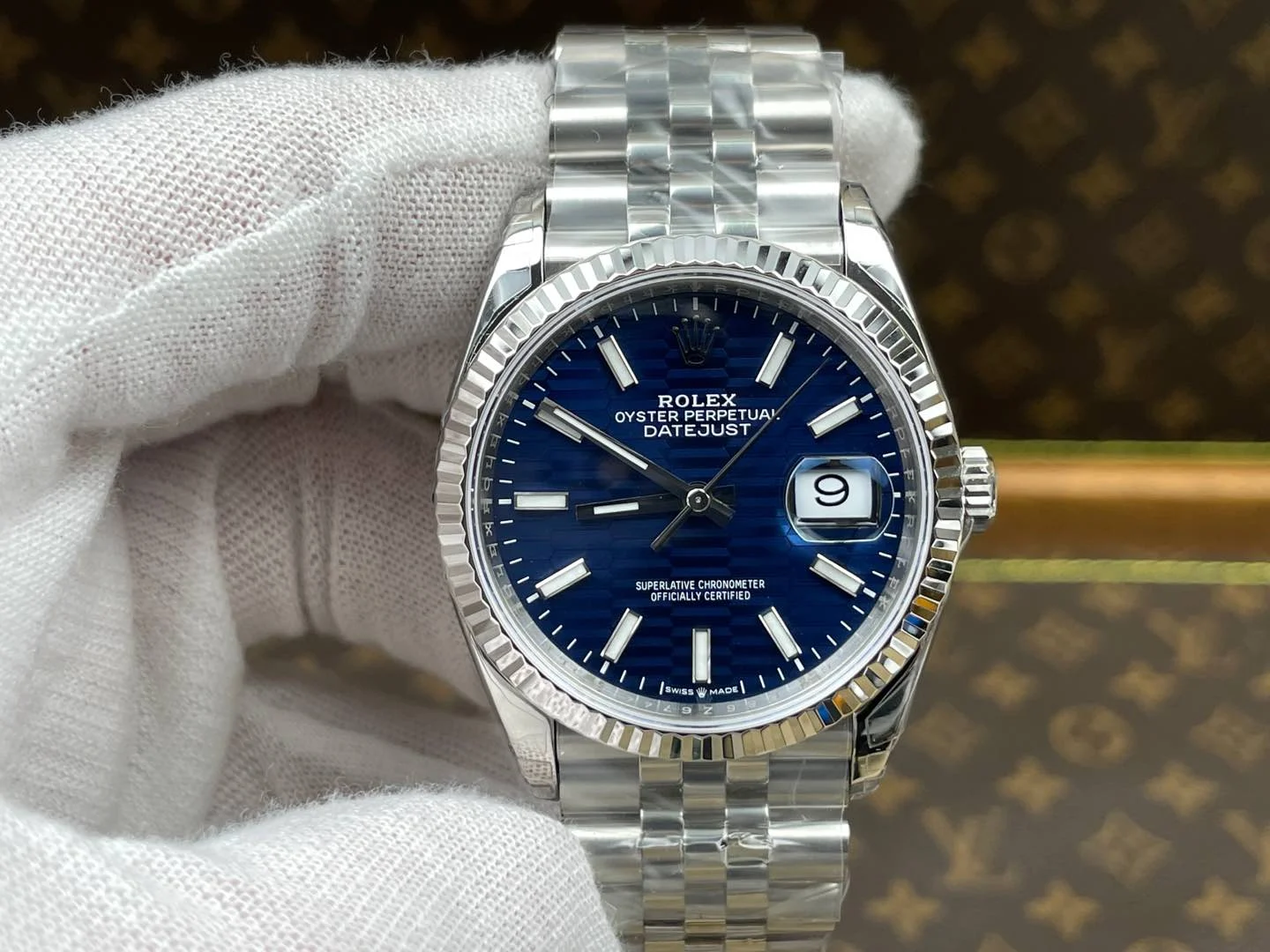 Rolex Datejust Blue Dial 36mm — photographed off the sweep