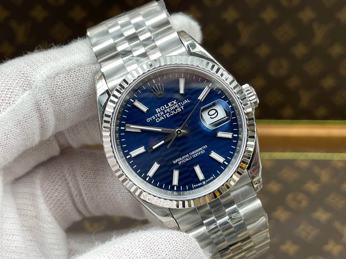 Rolex Datejust Blue Dial 36mm — photographed off the sweep