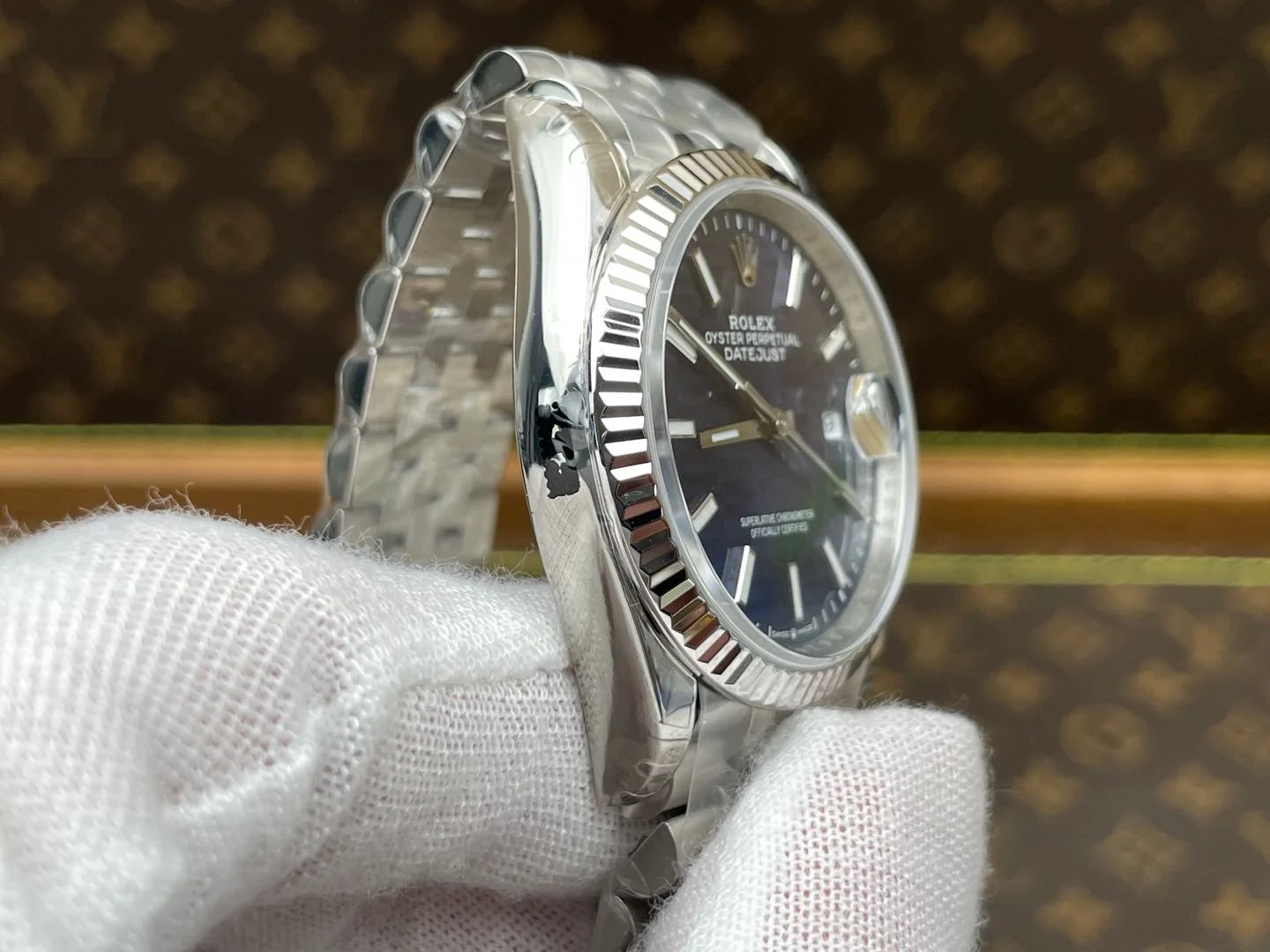 Rolex Datejust Blue Dial 36mm — photographed off the sweep