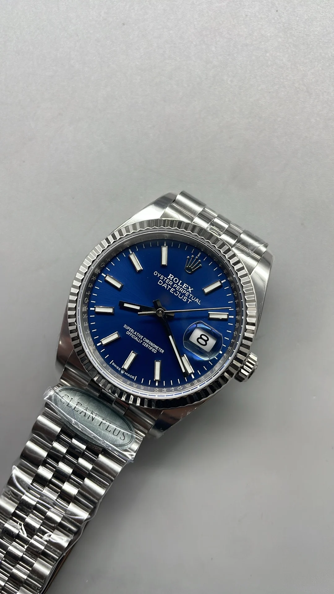 Rolex Datejust Blue Dial 36mm — photographed off the sweep