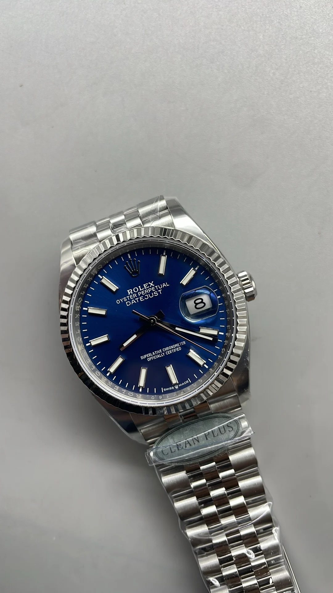 Rolex Datejust Blue Dial 36mm — photographed off the sweep
