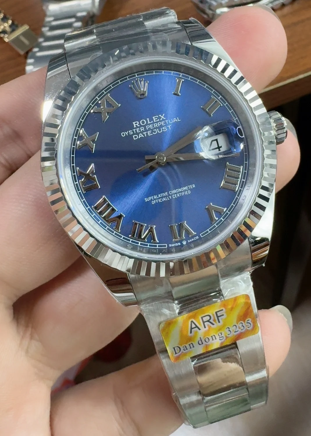 Rolex Datejust Blue Dial 41mm — photographed off the sweep