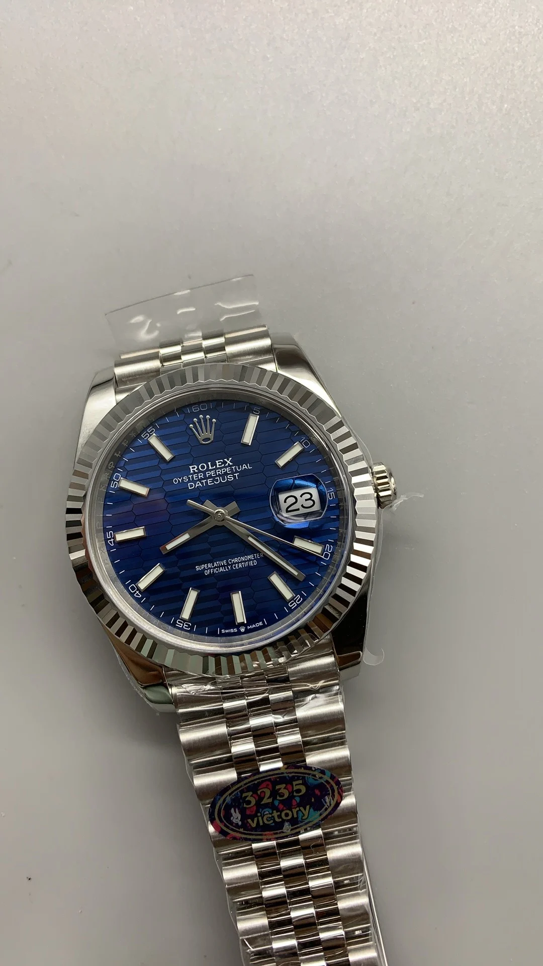 Rolex Datejust Blue Dial 41mm — photographed off the sweep
