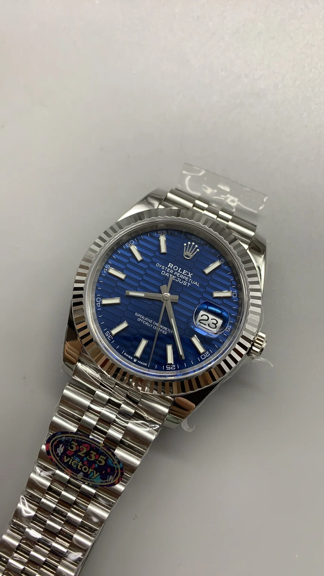 Rolex Datejust Blue Dial 41mm — photographed off the sweep