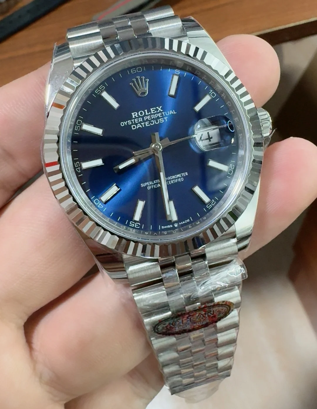 Rolex Datejust Blue Dial 41mm — photographed off the sweep