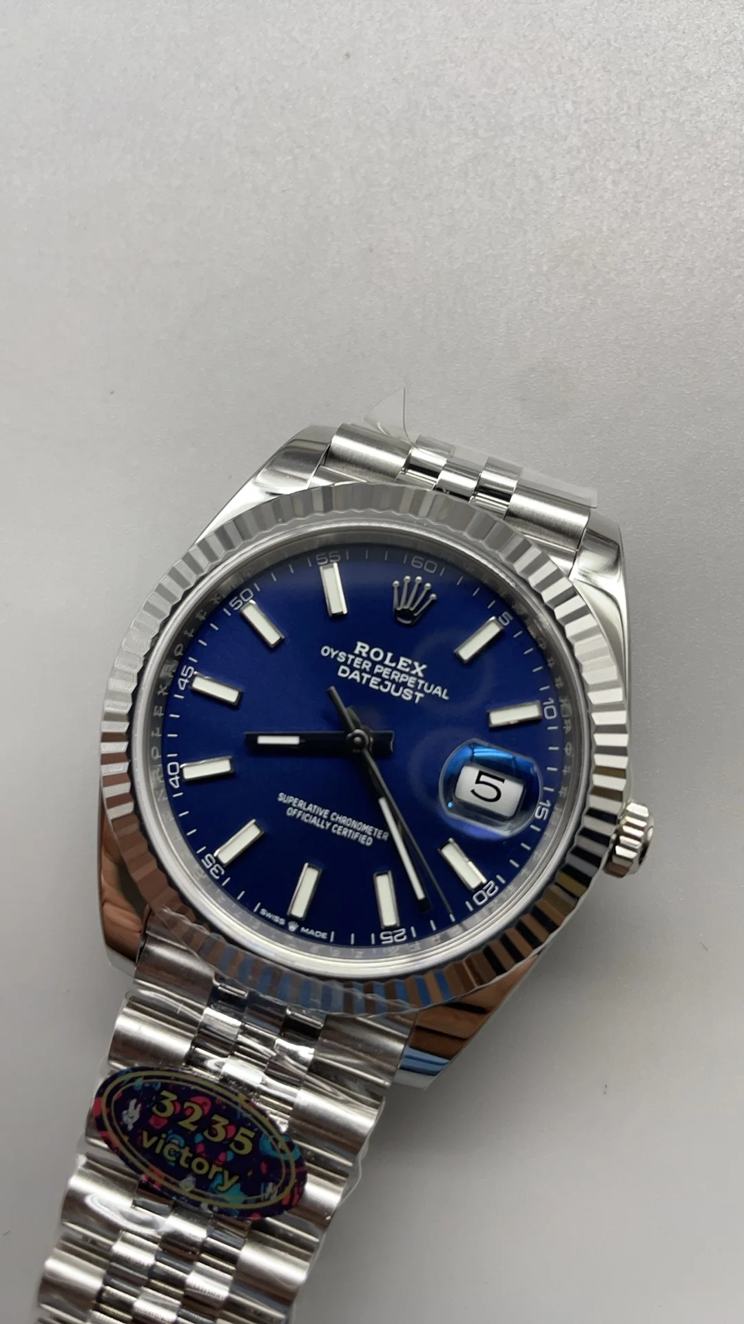 Rolex Datejust Blue Dial 41mm — photographed off the sweep