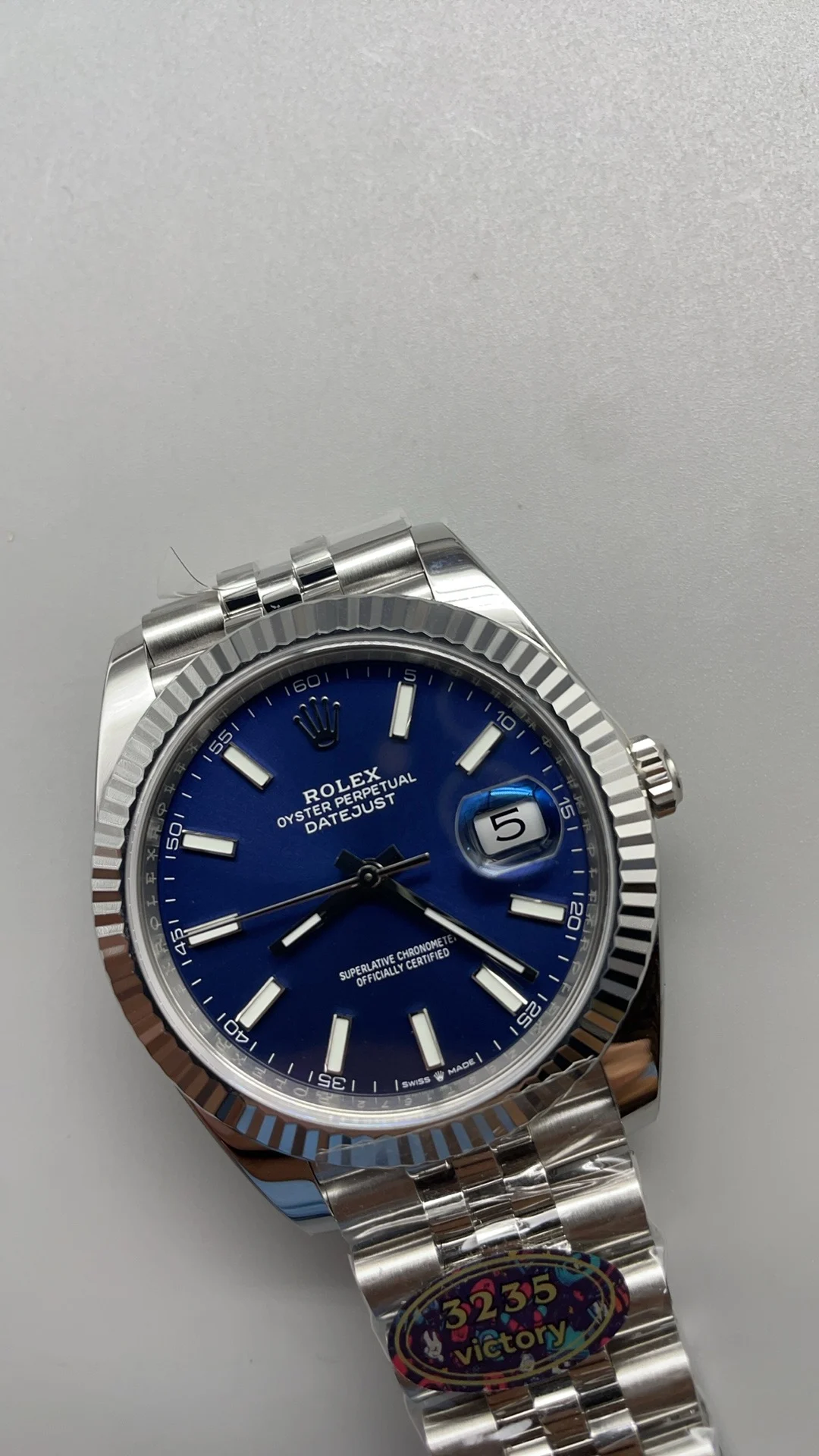 Rolex Datejust Blue Dial 41mm — photographed off the sweep