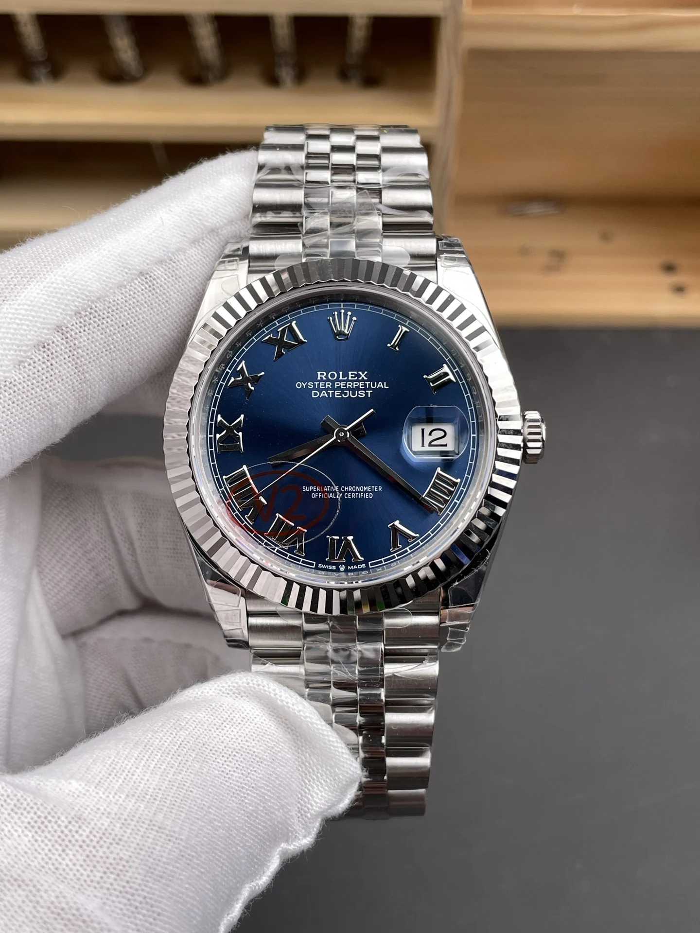 Rolex Datejust Blue Dial 41mm — photographed off the sweep