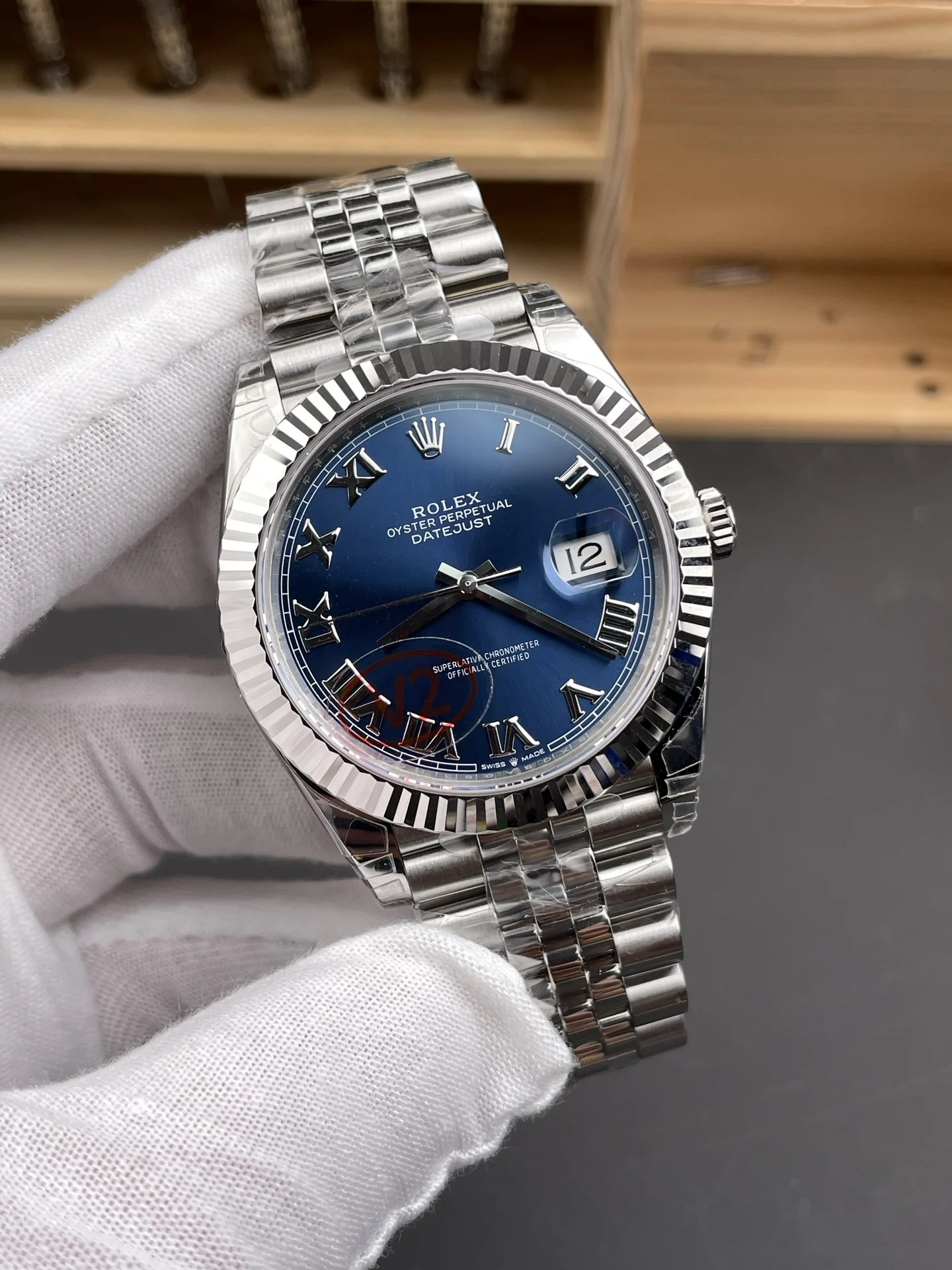 Rolex Datejust Blue Dial 41mm — photographed off the sweep