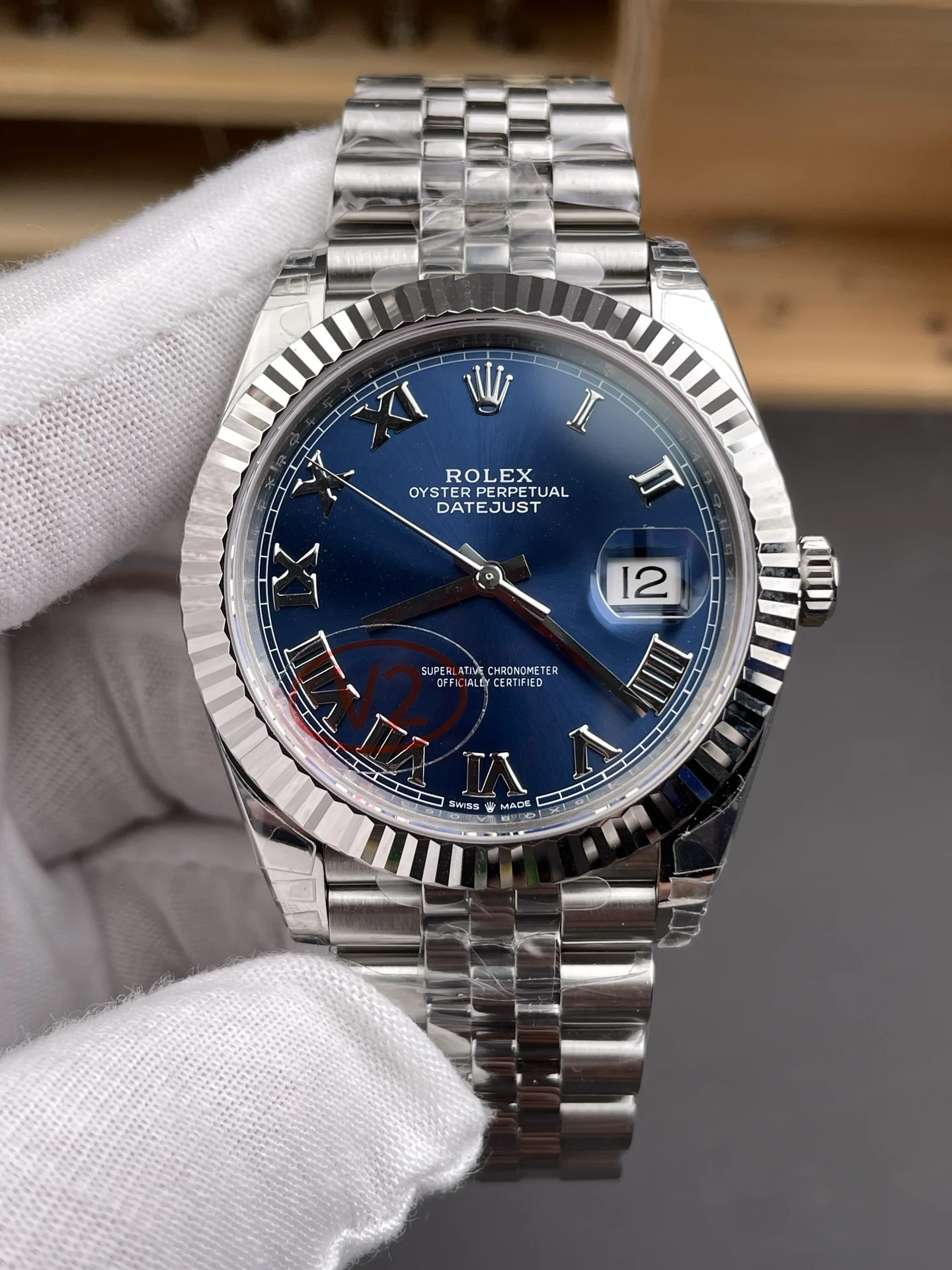 Rolex Datejust Blue Dial 41mm — photographed off the sweep