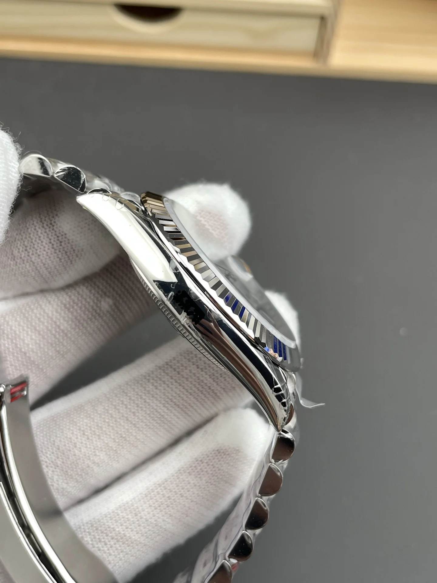 Rolex Datejust Blue Dial 41mm — photographed off the sweep