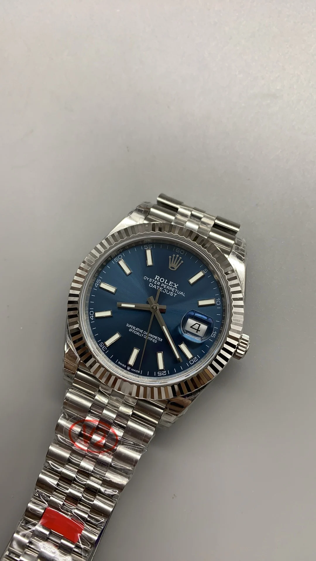 Rolex Datejust Blue Dial 41mm — photographed off the sweep