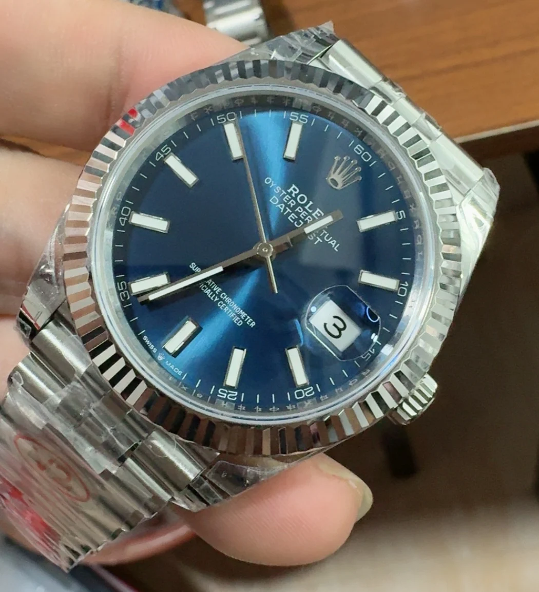 Rolex Datejust Blue Dial 41mm — photographed off the sweep