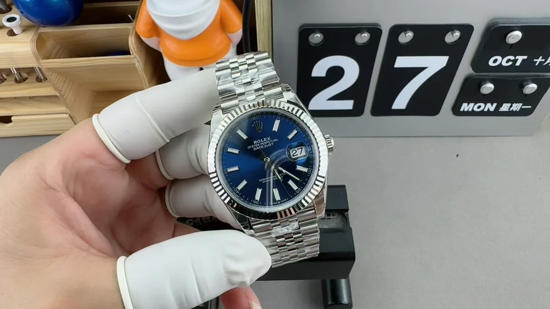 Rolex Datejust Blue Dial 41mm — photographed off the sweep