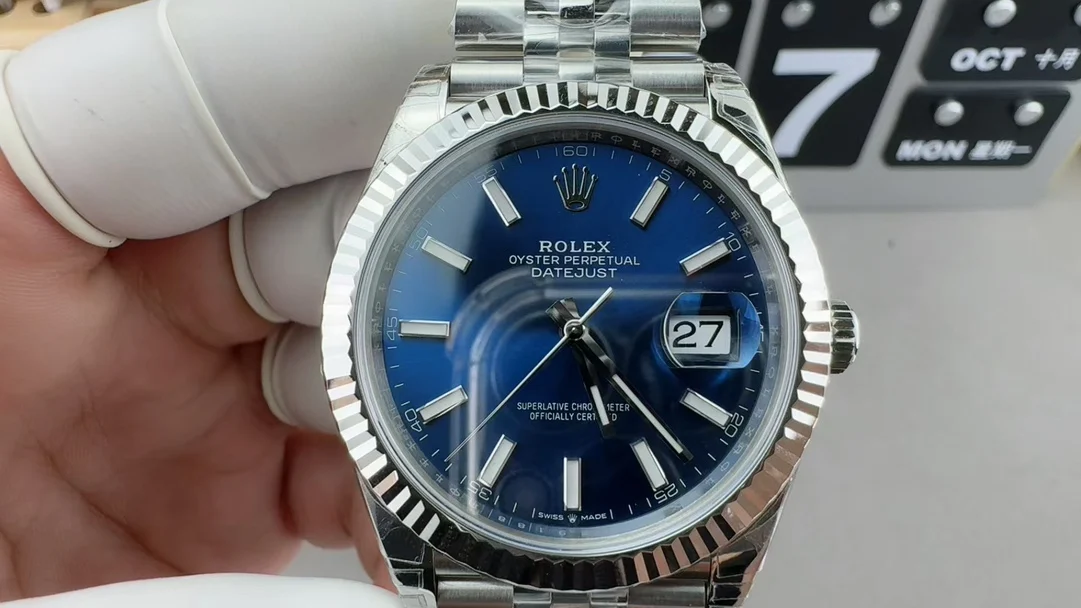 Rolex Datejust Blue Dial 41mm — photographed off the sweep