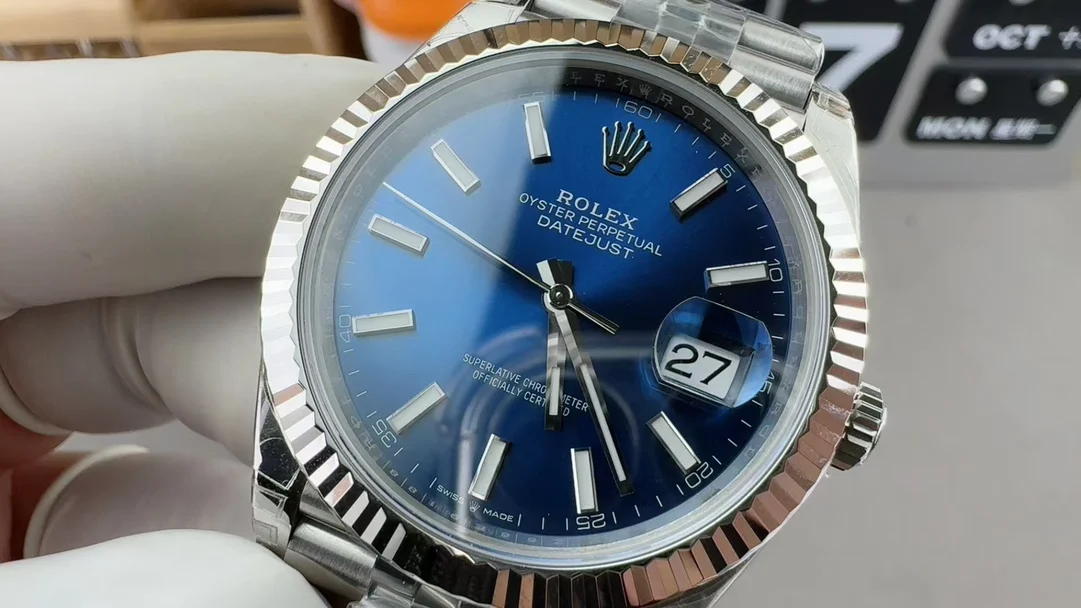 Rolex Datejust Blue Dial 41mm — photographed off the sweep