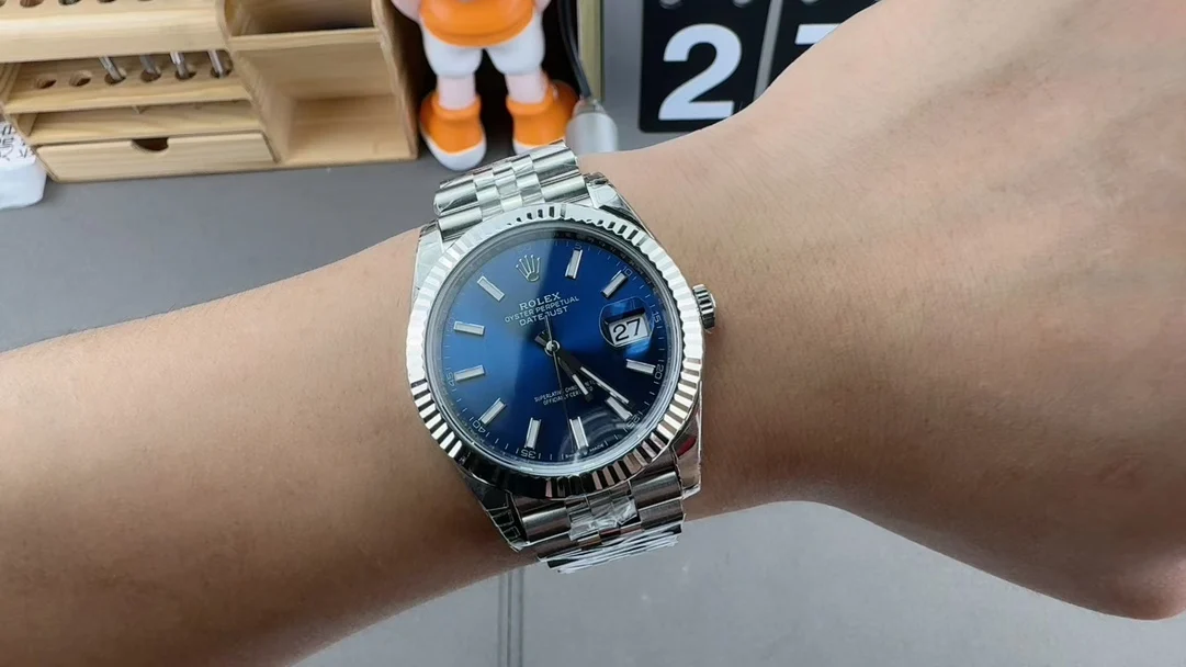 Rolex Datejust Blue Dial 41mm — photographed off the sweep