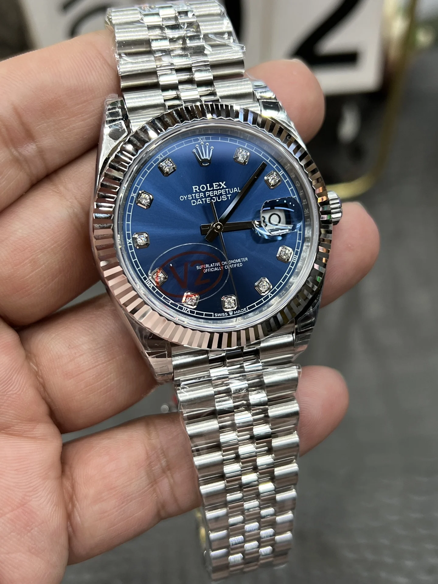 Rolex Datejust Blue Dial 41mm — photographed off the sweep
