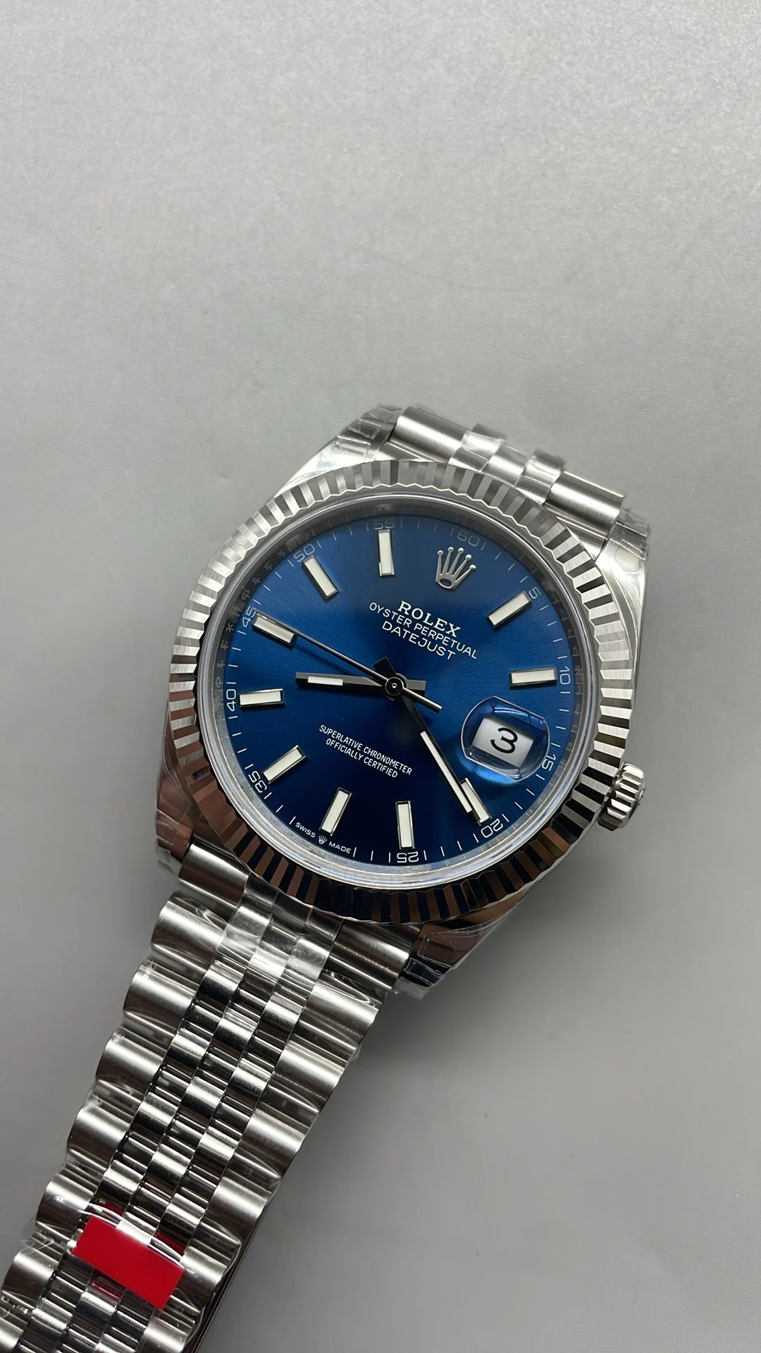 Rolex Datejust Blue Dial 41mm — photographed off the sweep