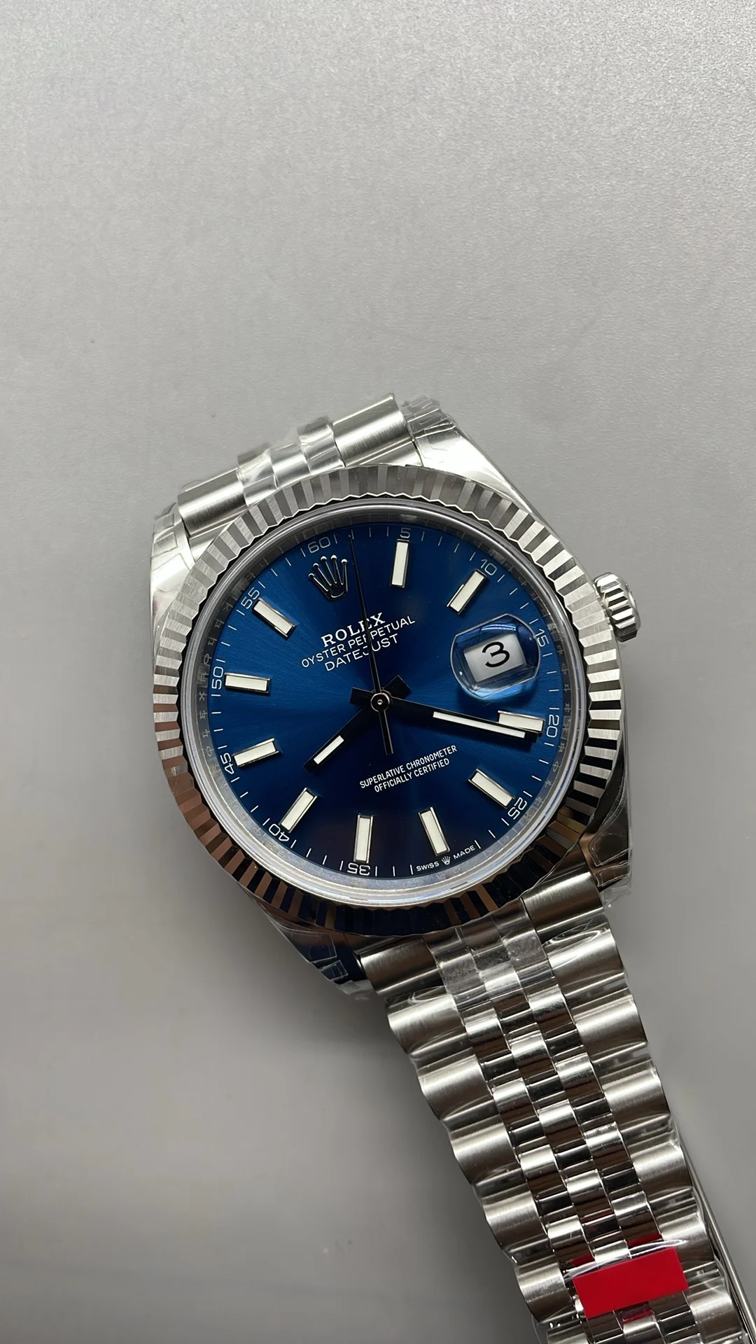 Rolex Datejust Blue Dial 41mm — photographed off the sweep