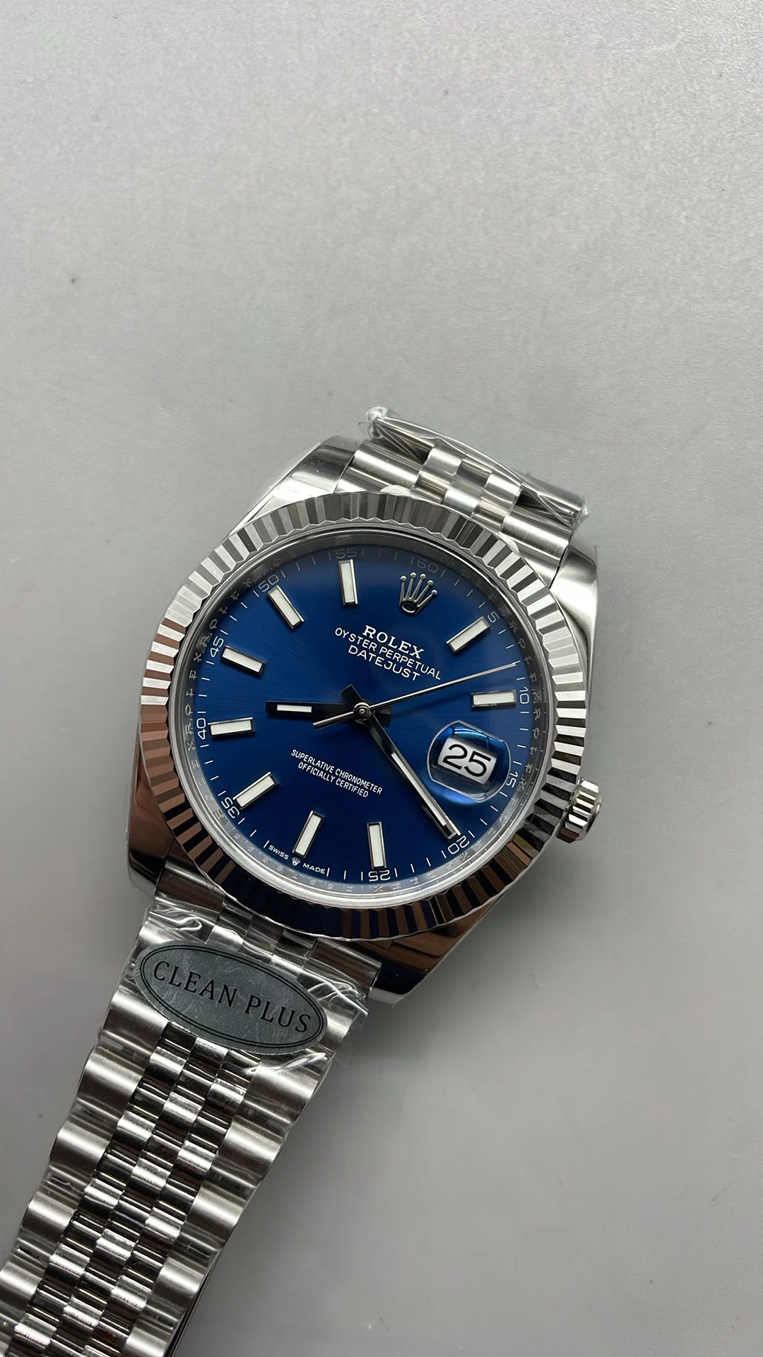 Rolex Datejust Blue Dial 41mm — photographed off the sweep