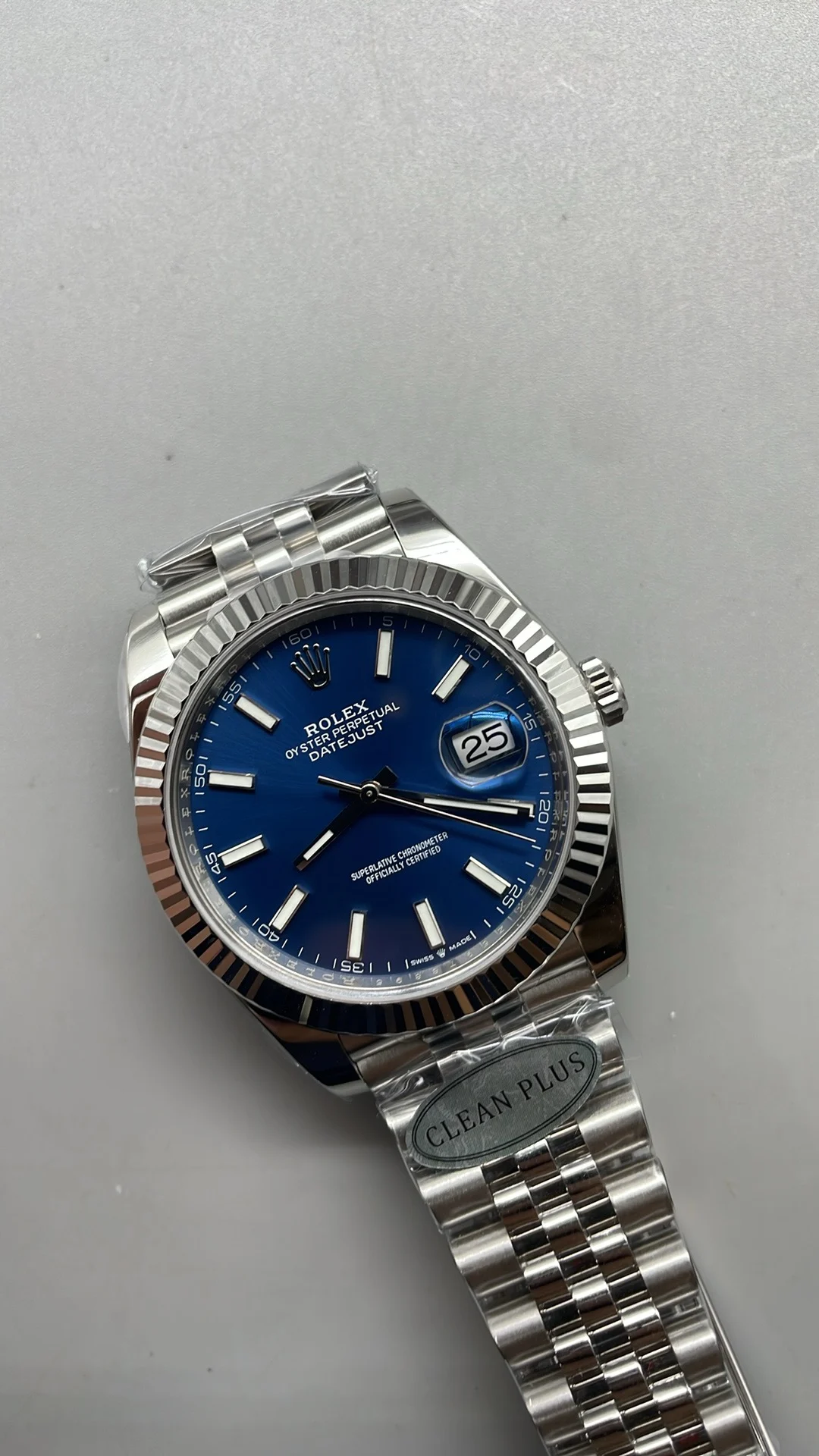 Rolex Datejust Blue Dial 41mm — photographed off the sweep