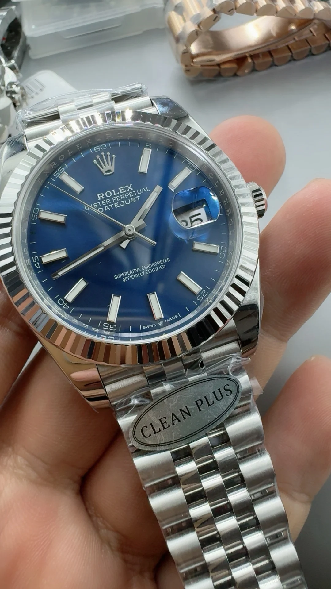 Rolex Datejust Blue Dial 41mm — photographed off the sweep