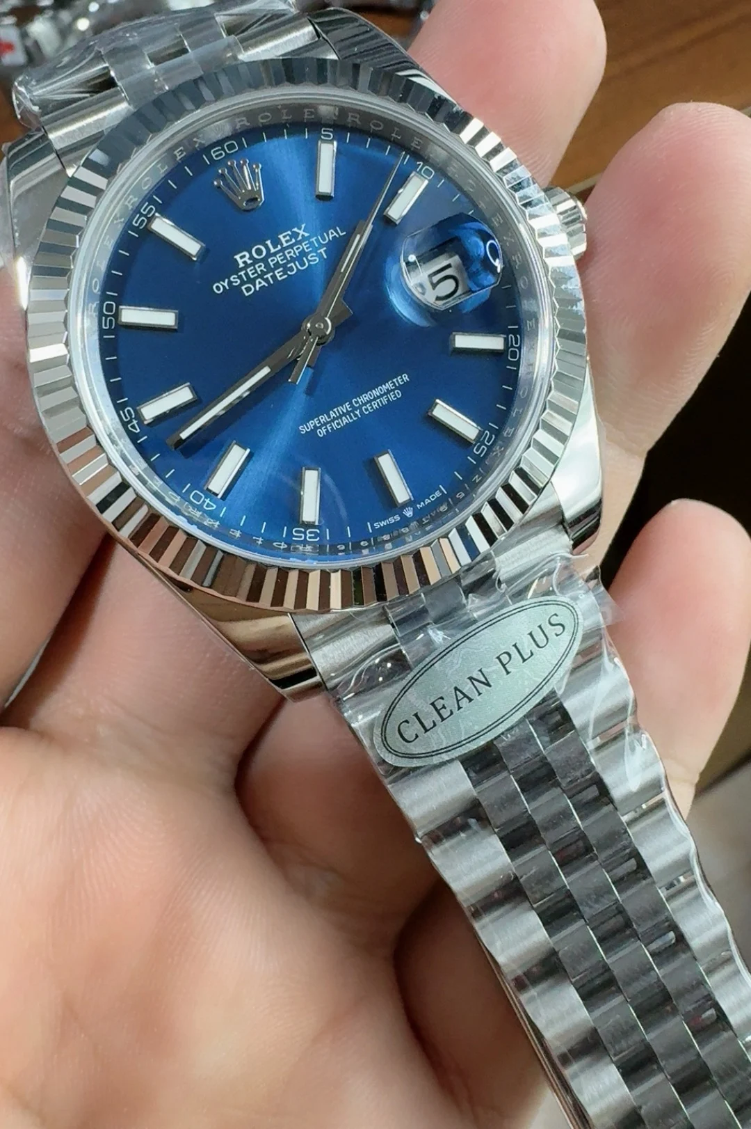 Rolex Datejust Blue Dial 41mm — photographed off the sweep