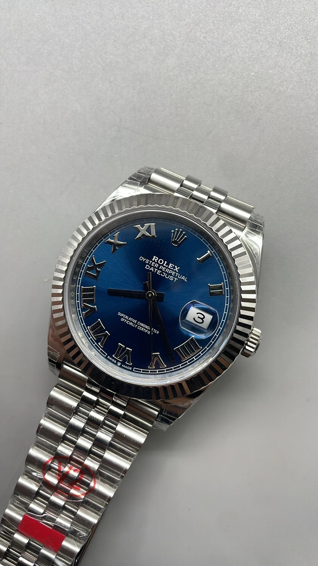 Rolex Datejust Blue Dial 41mm — photographed off the sweep