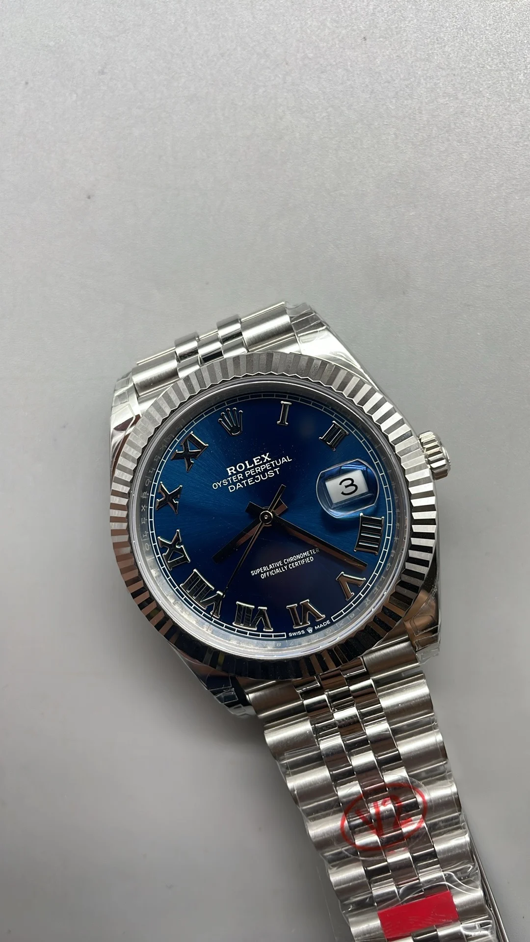 Rolex Datejust Blue Dial 41mm — photographed off the sweep