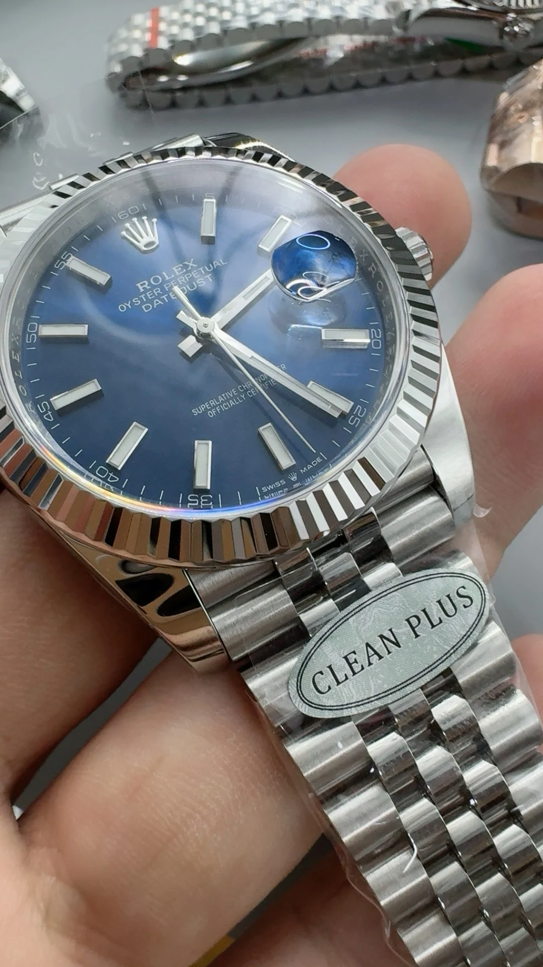 Rolex Datejust Blue Dial 41mm — photographed off the sweep