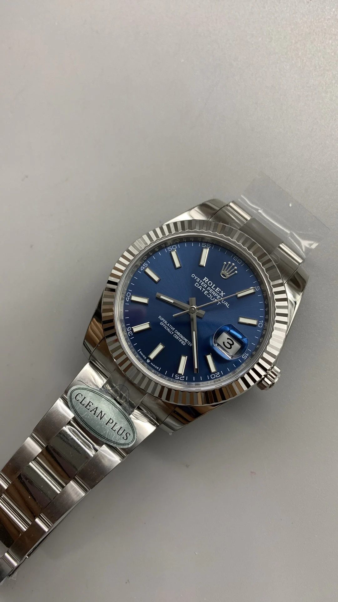 Rolex Datejust Blue Dial 41mm — photographed off the sweep