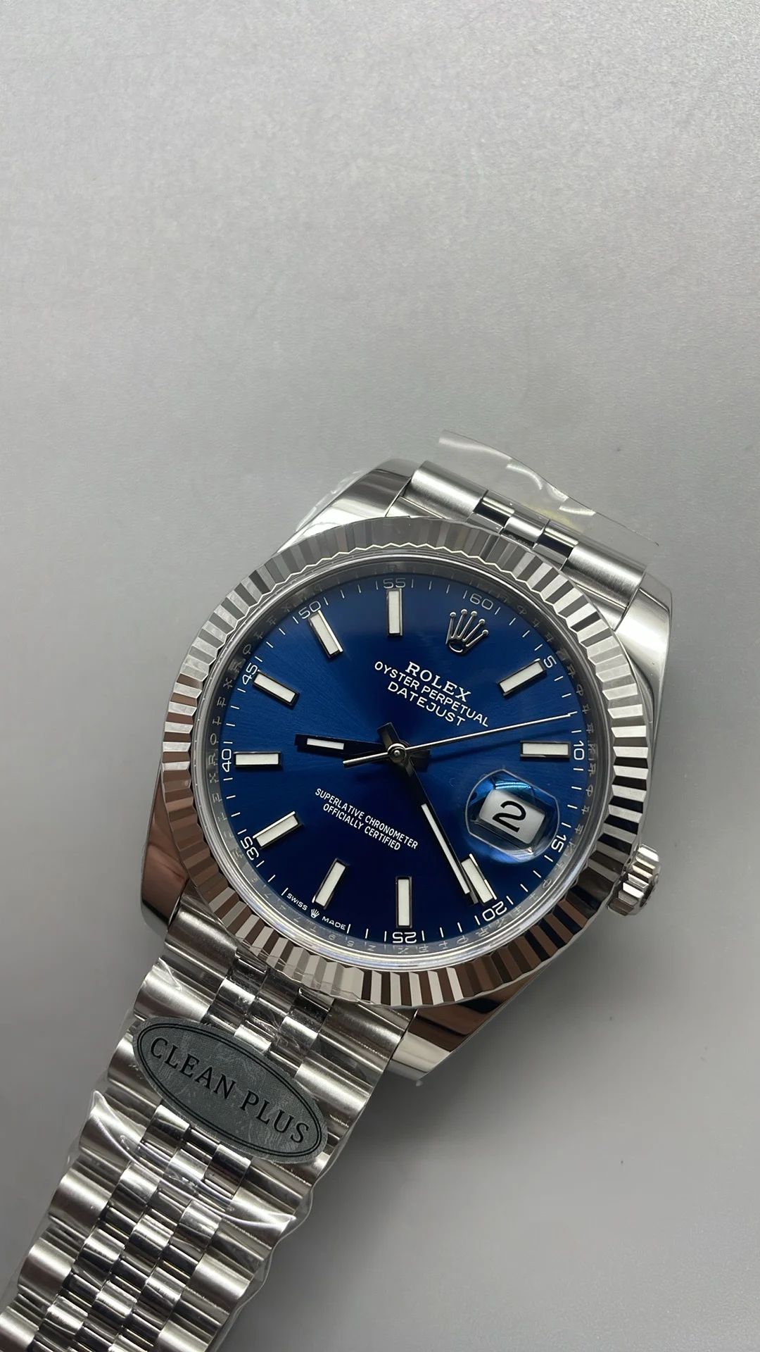 Rolex Datejust Blue Dial 41mm — photographed off the sweep