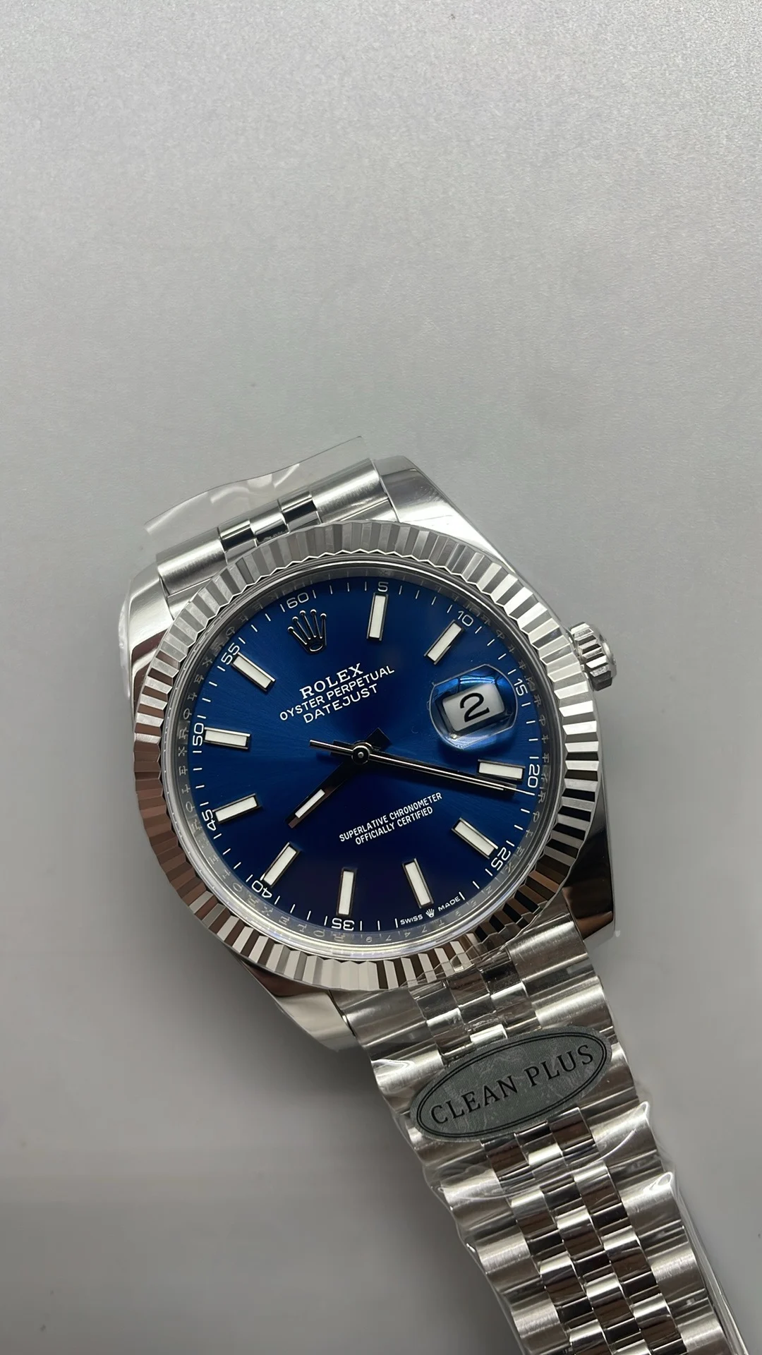 Rolex Datejust Blue Dial 41mm — photographed off the sweep