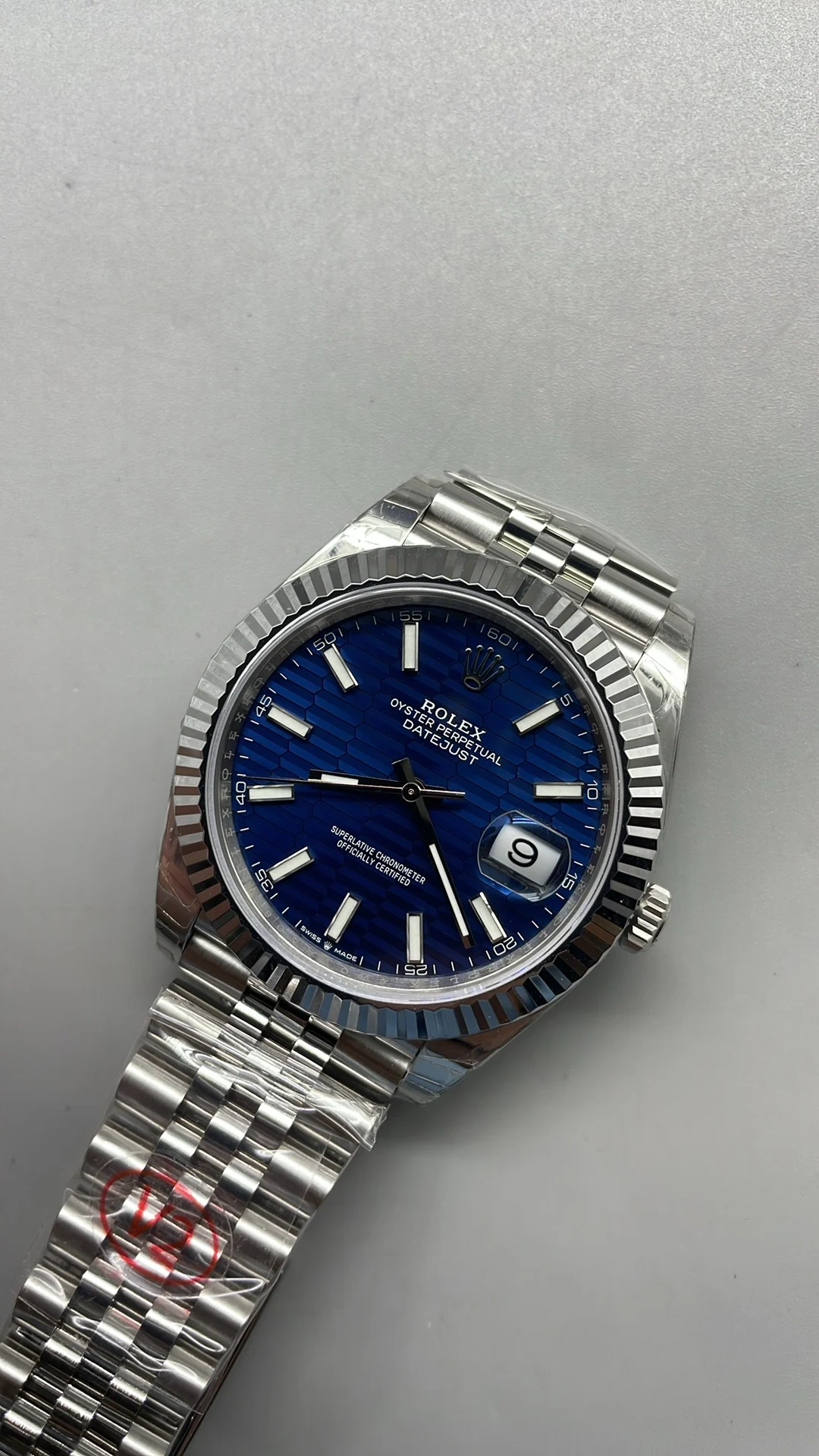 Rolex Datejust Blue Dial 41mm — photographed off the sweep
