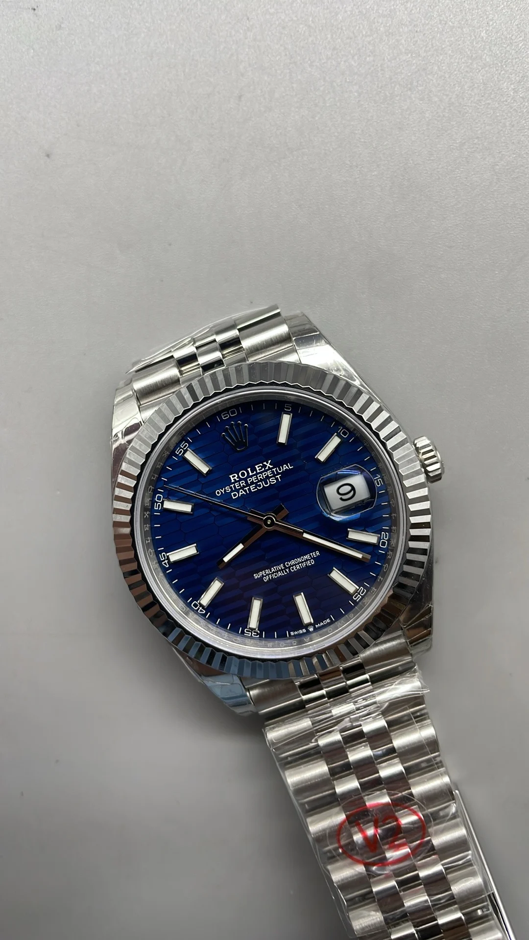 Rolex Datejust Blue Dial 41mm — photographed off the sweep