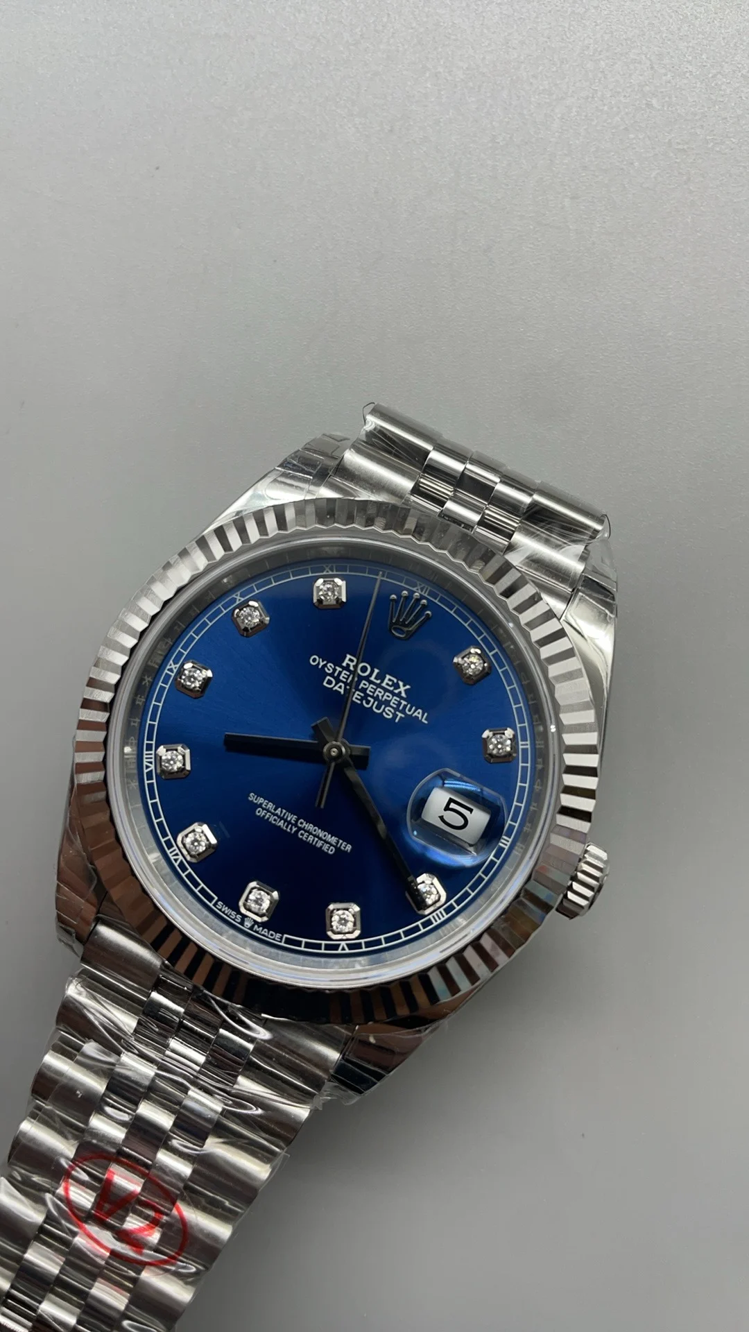 Rolex Datejust Blue Dial Diamond-Set 41mm — photographed off the sweep