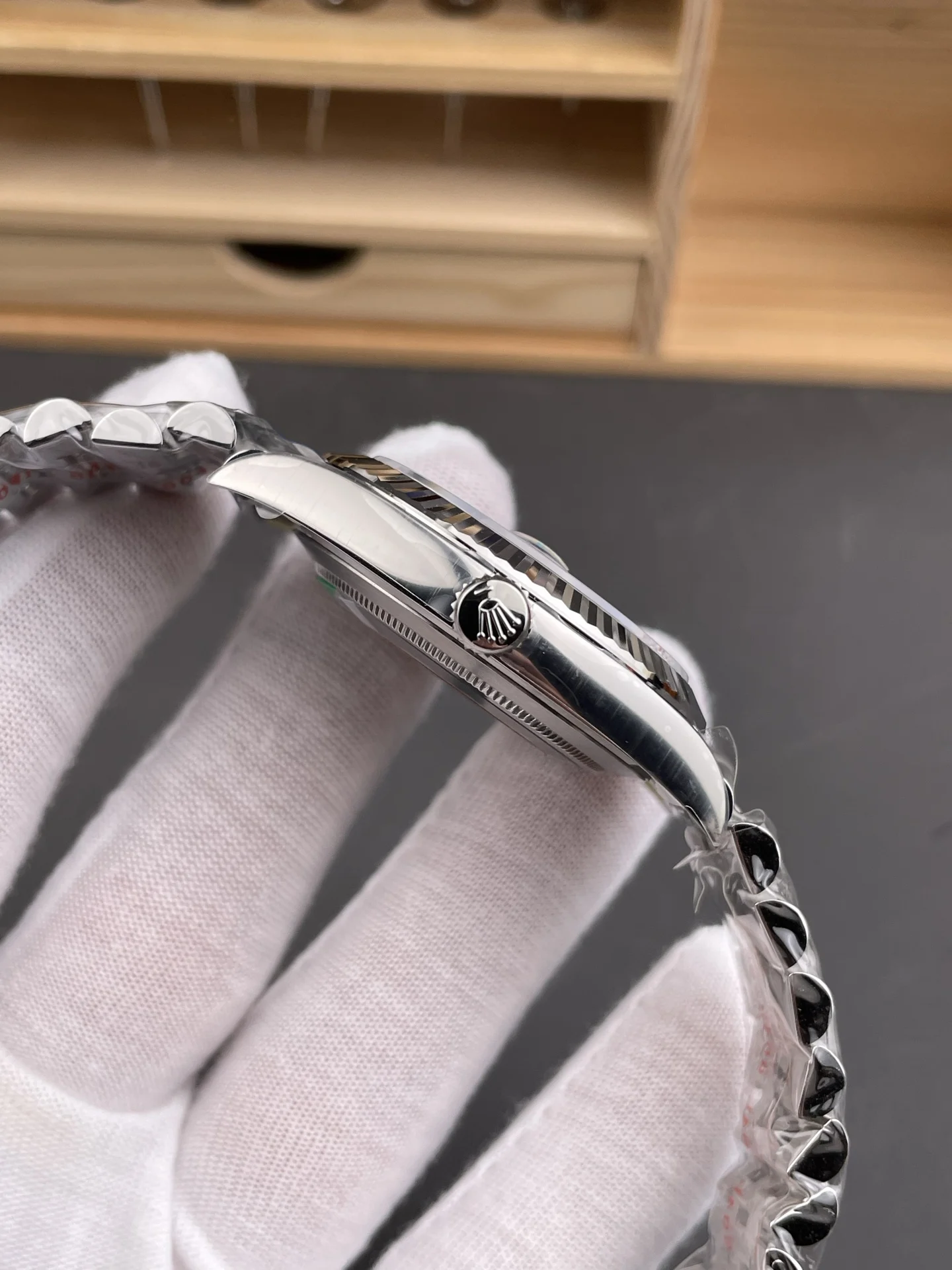 Rolex Datejust Blue Dial Diamond-Set 41mm — photographed off the sweep
