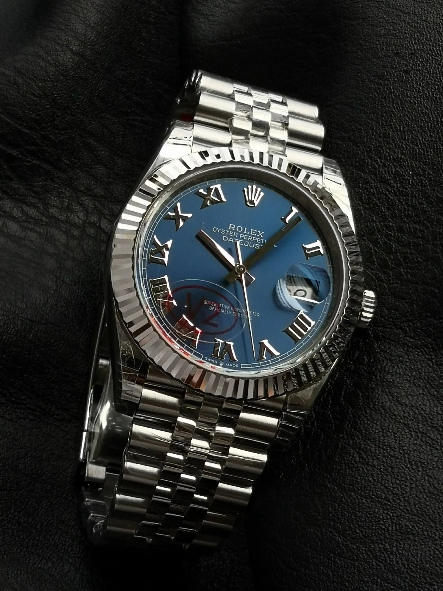 Rolex Datejust Blue Dial — photographed off the sweep