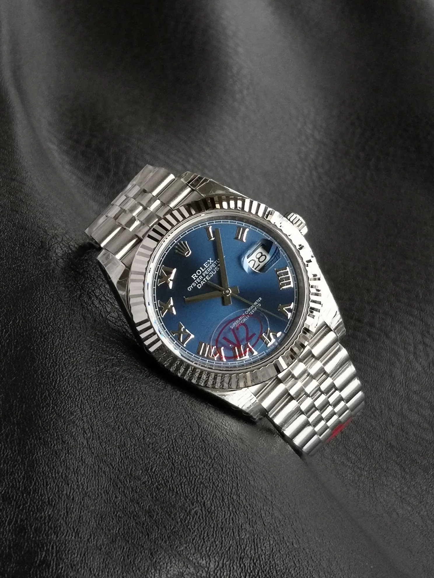Rolex Datejust Blue Dial — photographed off the sweep
