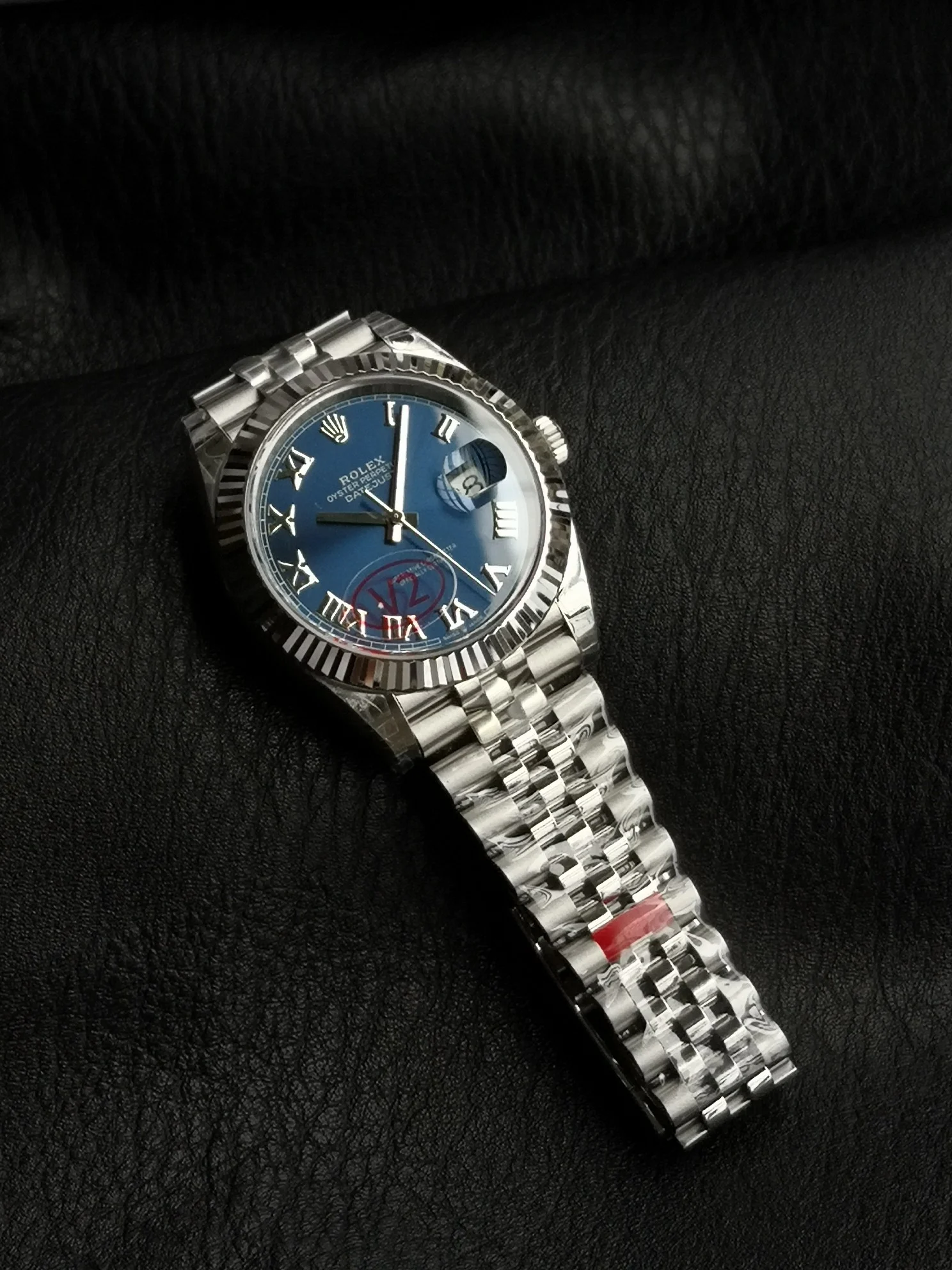 Rolex Datejust Blue Dial — photographed off the sweep