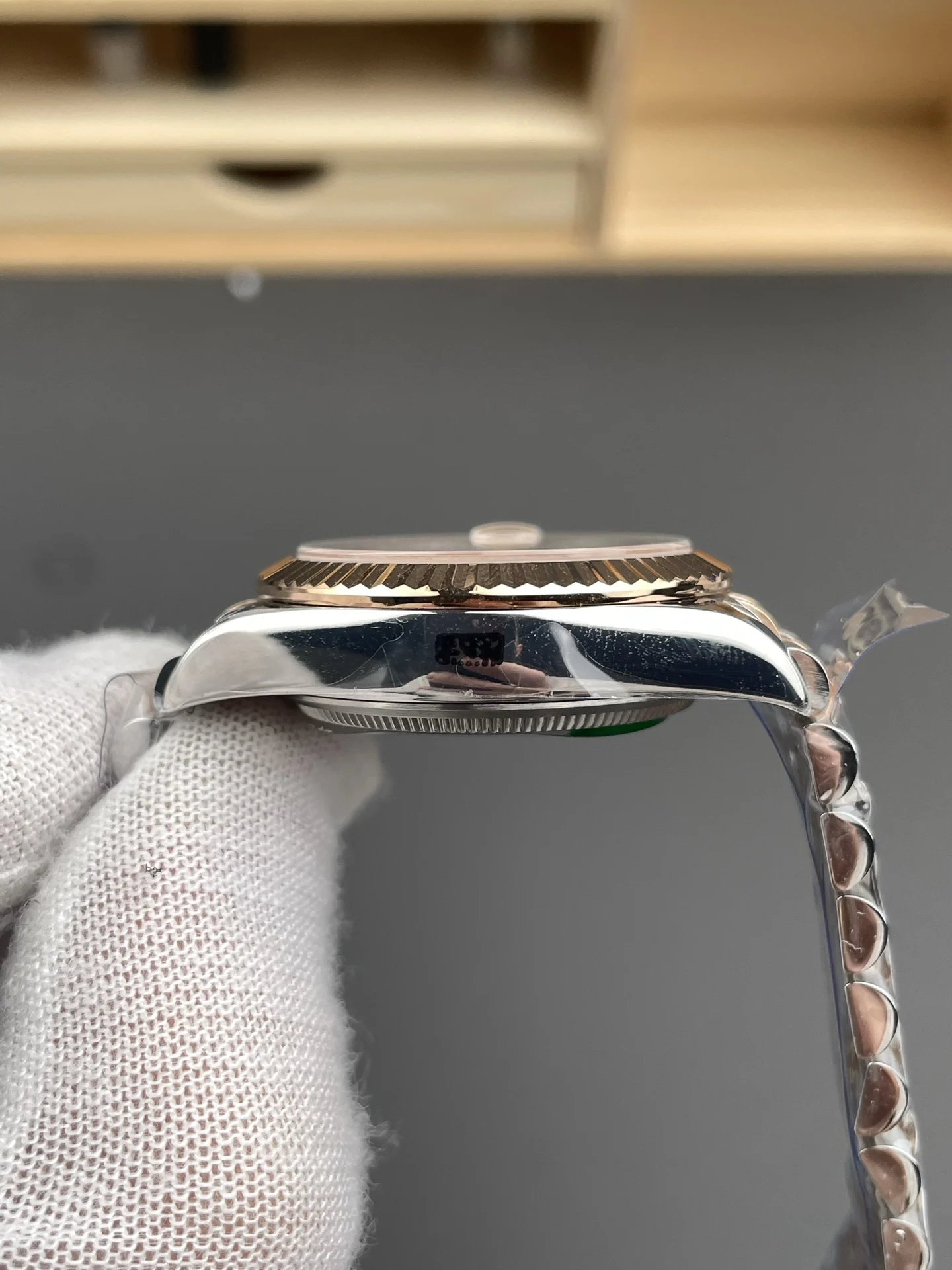 Rolex Datejust Champagne Rose Gold 31mm — photographed off the sweep