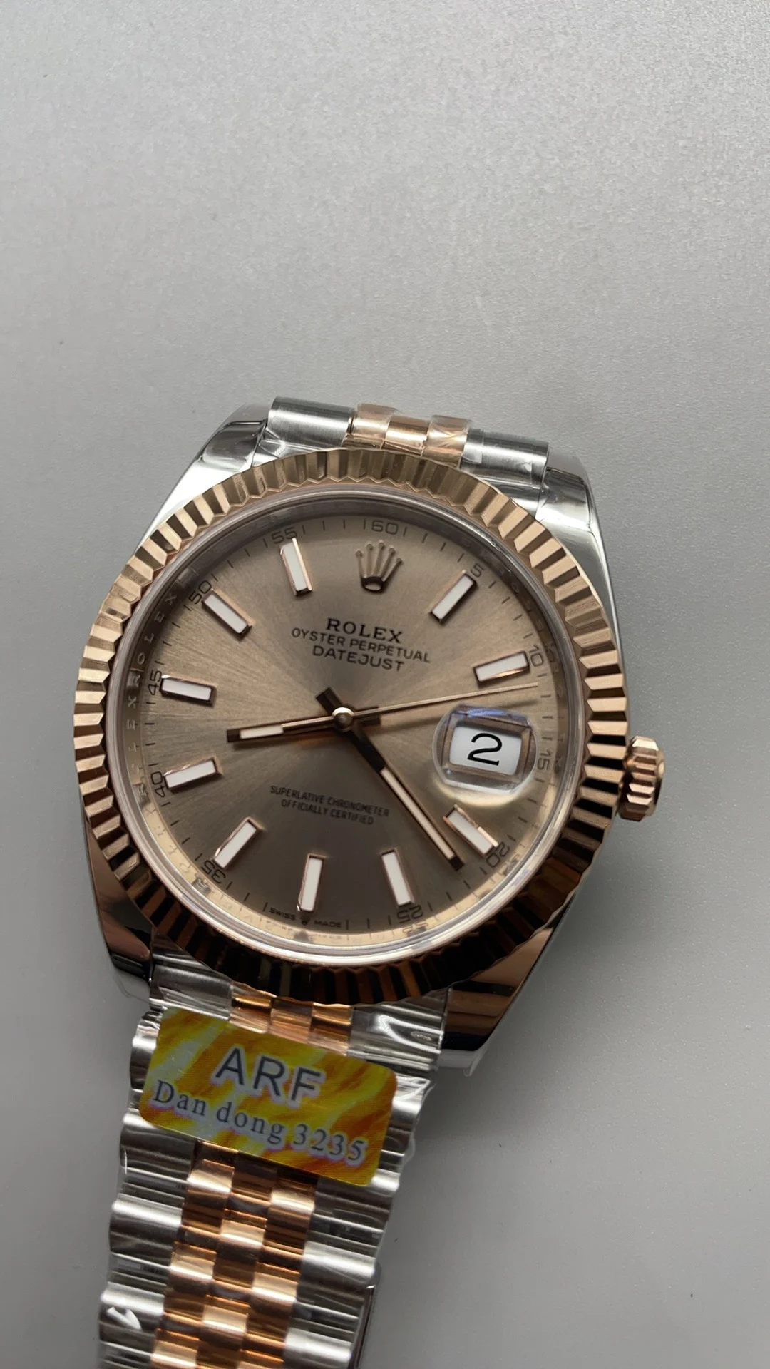Rolex Datejust Champagne Rose Gold 41mm — photographed off the sweep