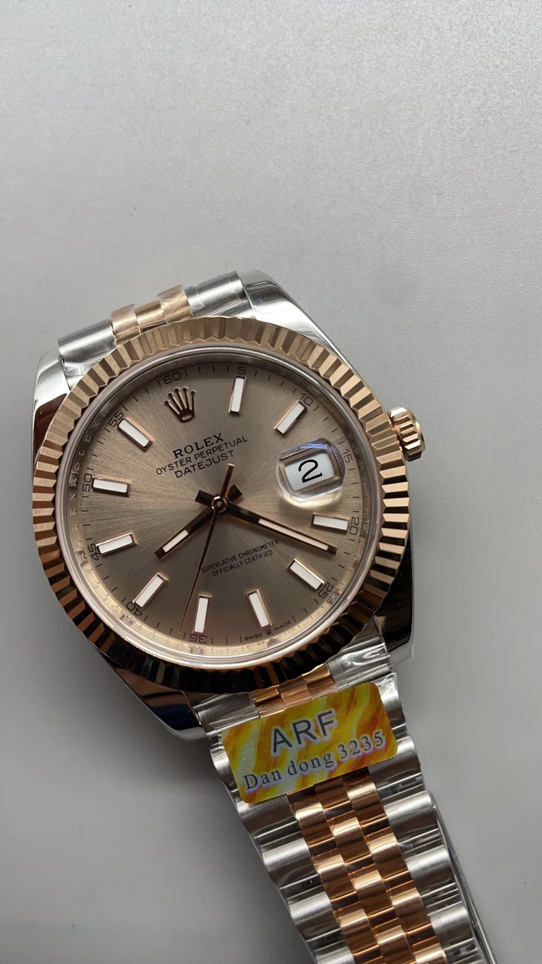Rolex Datejust Champagne Rose Gold 41mm — photographed off the sweep